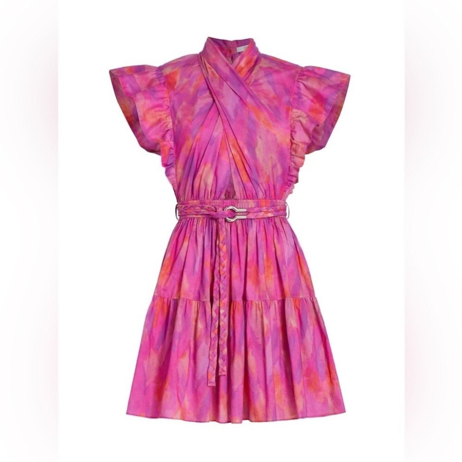 NWT Derek Lam 10 Crosby Finn Ruffle Wrap Dress, Fuchsia Multi - size 2