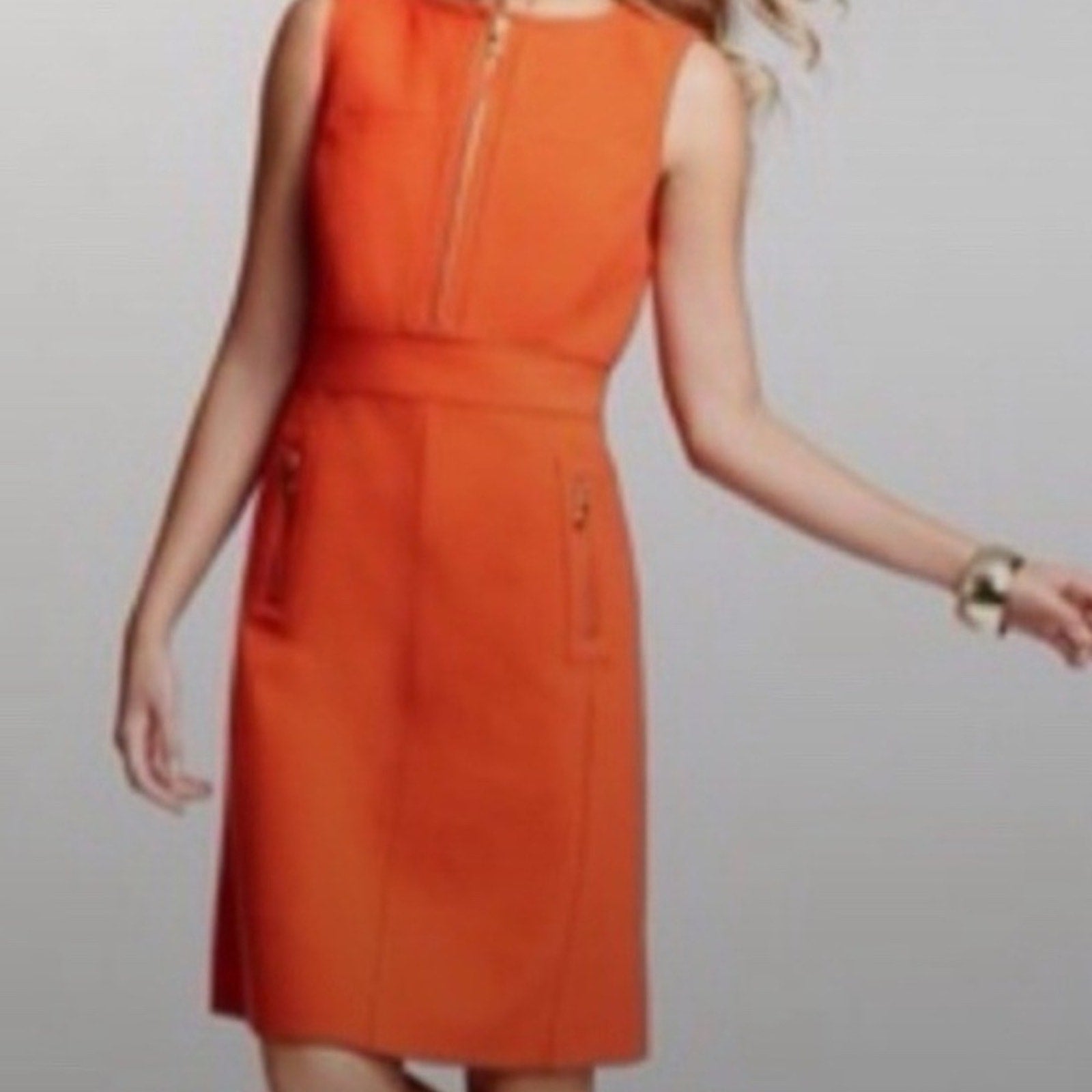 TORY BURCH Mariel Orange Gold 1/2 Zip Wool Blend Dress - size 4