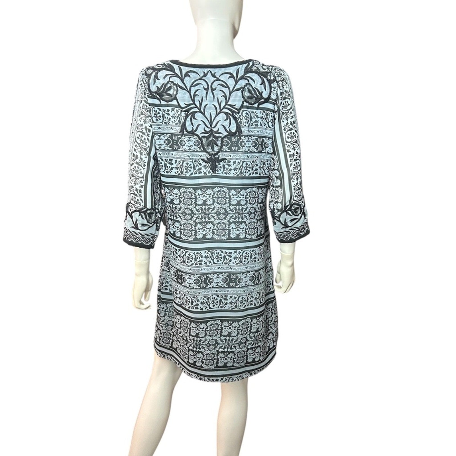 Gretchen Scott blue Embroidered Patchwork Swing Dress - size small