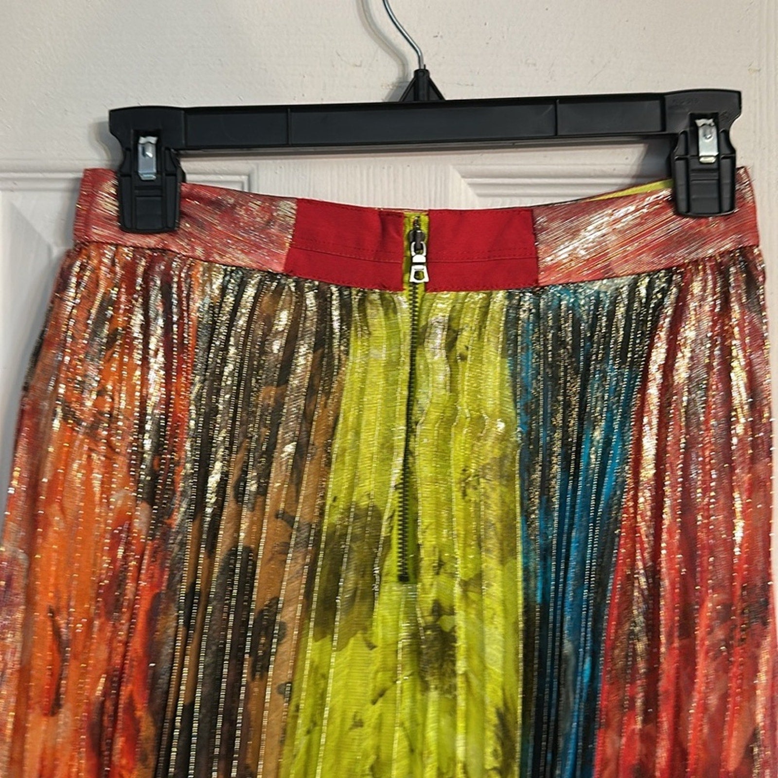 NEW ALICE + OLIVIA Katz pleated metallic floral-print chiffon maxi skirt -size 2