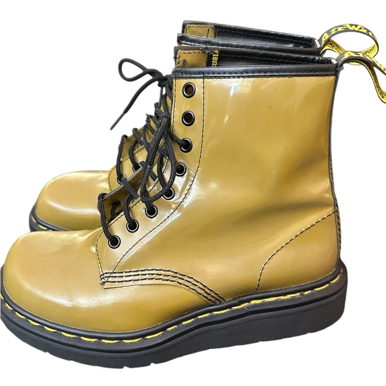 Dr marten olive green shiny boot women's US 9