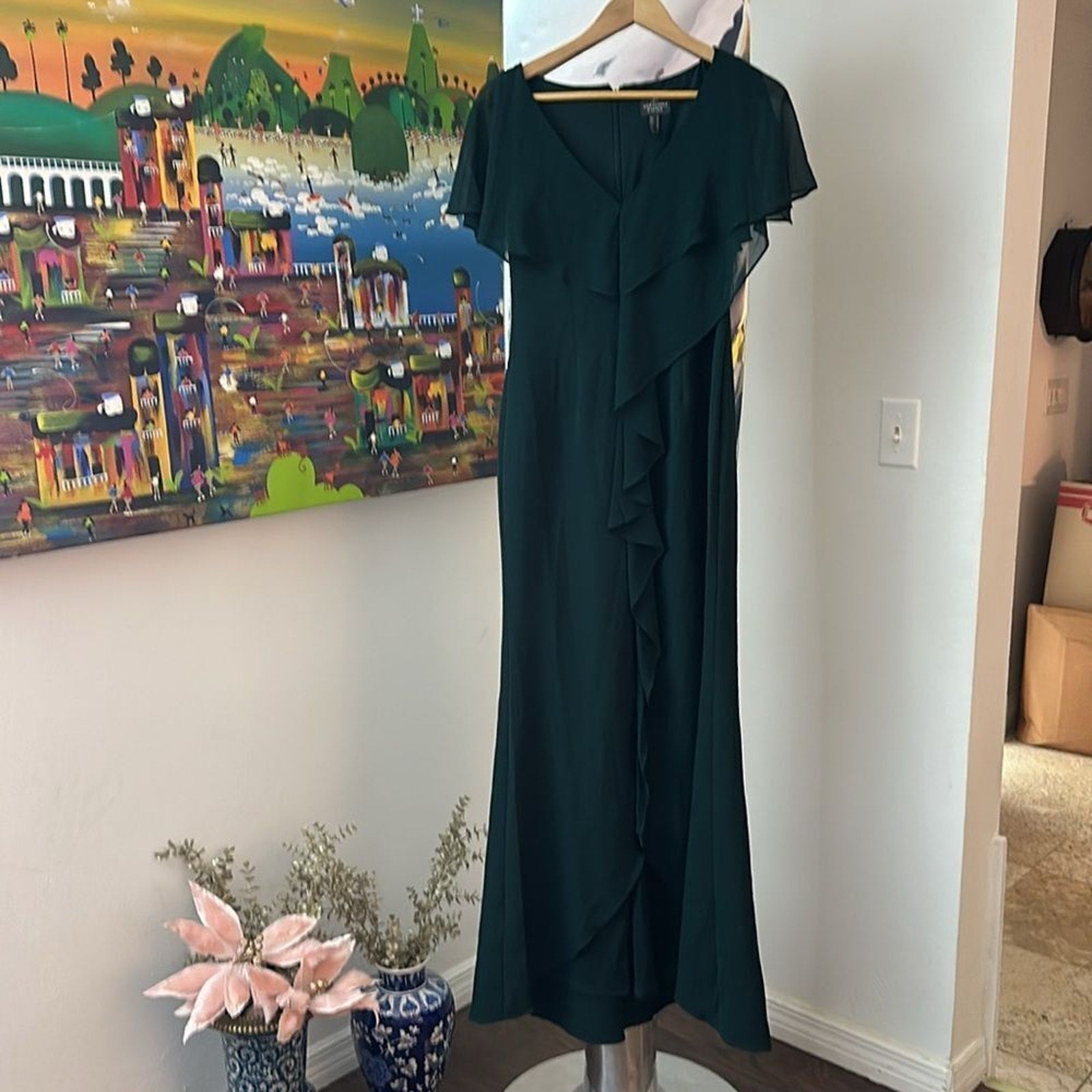 NEW Adrianna Papell Women's Chiffon and Crepe Cascade Mermaid Gown - size 4