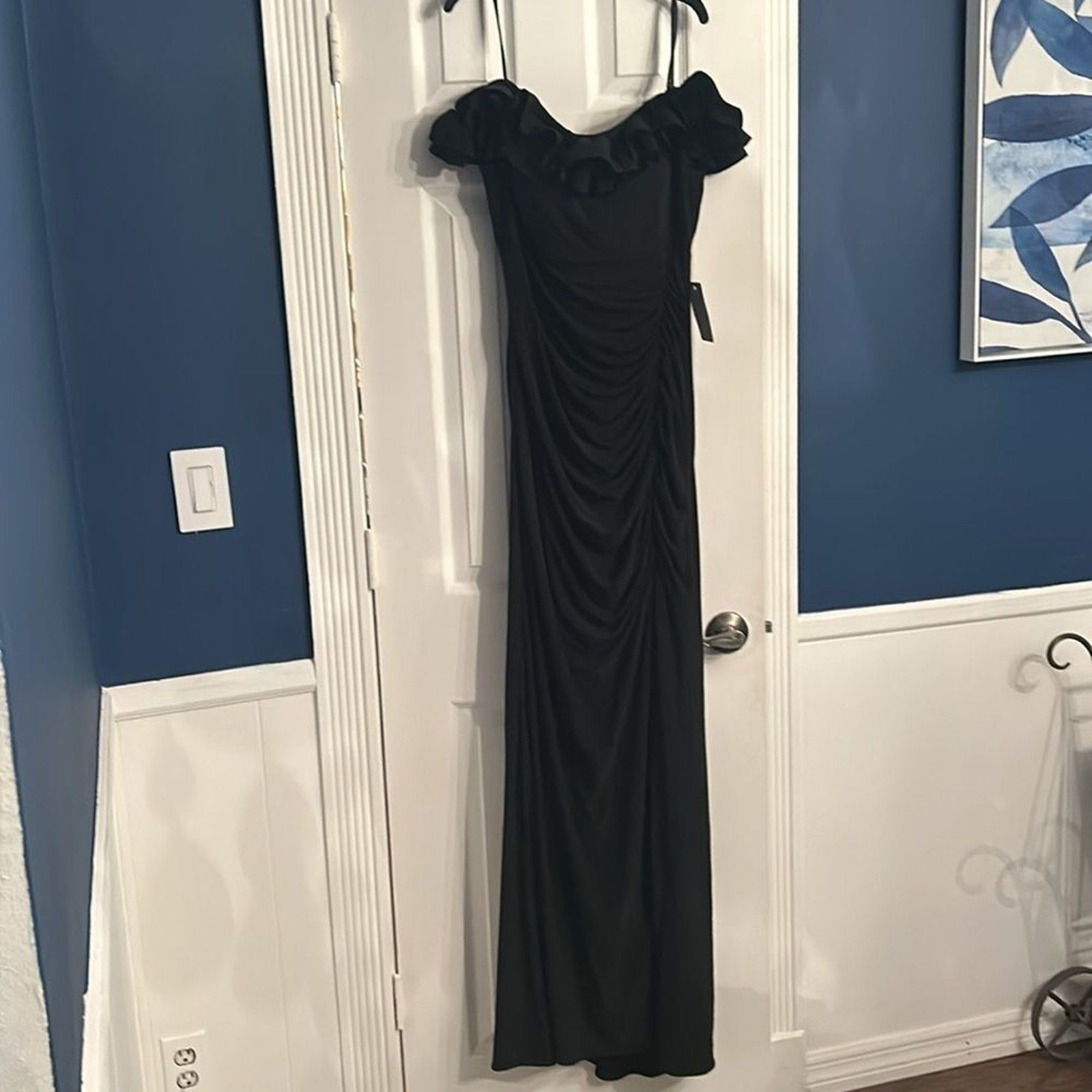 NEW XSCAPE Ruffle Off the Shoulder Scuba Crepe Gown
