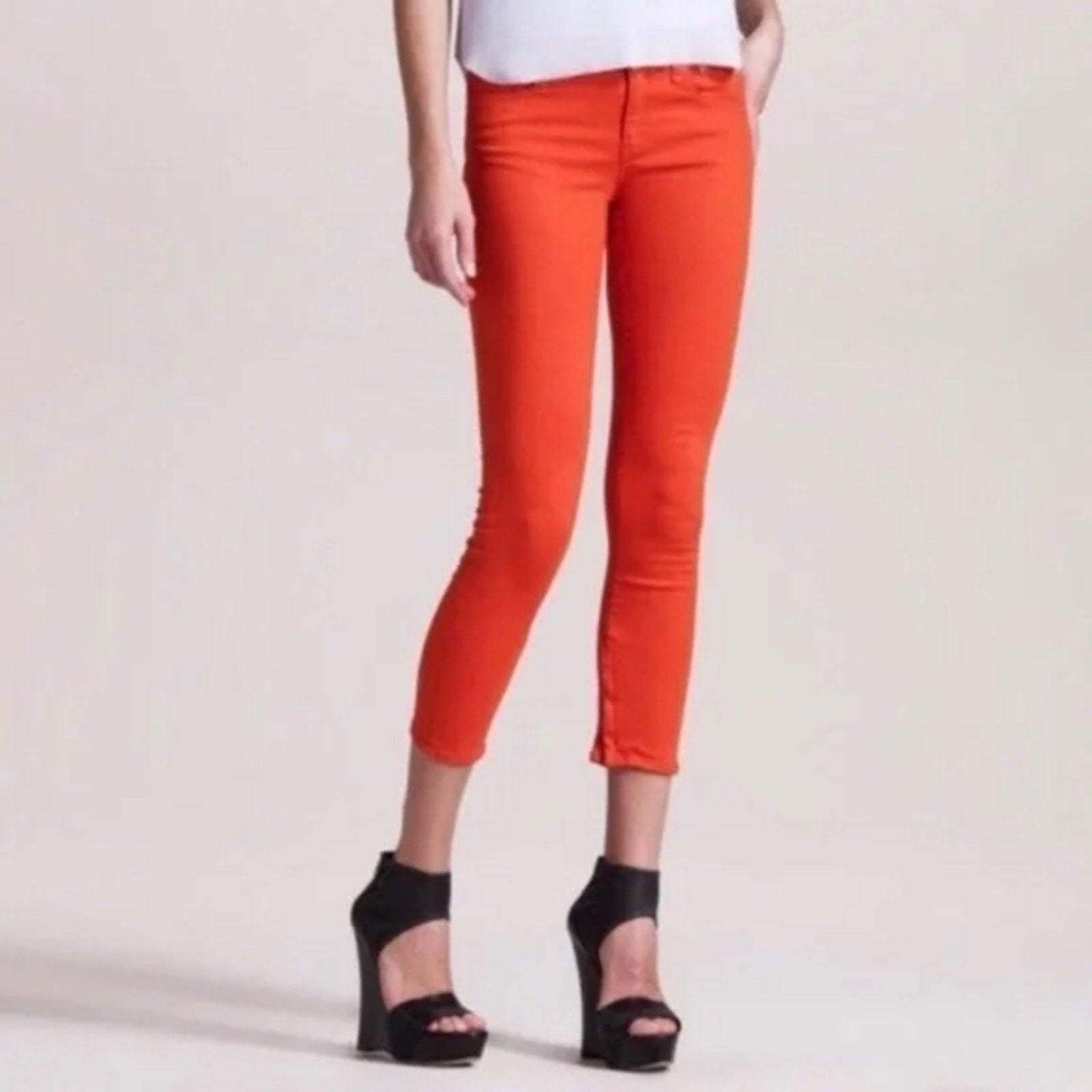 rag & Bone The Zipper Capri Jeans In Bright Orange - size 26