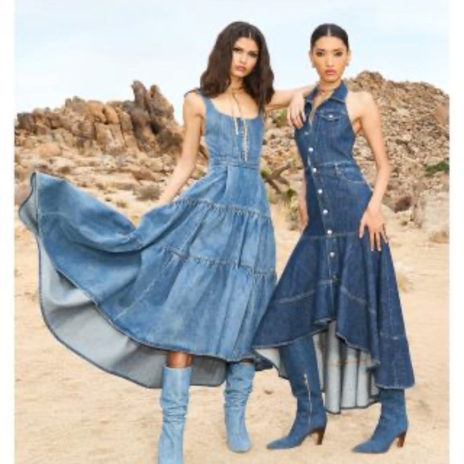 Alice and Olivia Diana Tiered Denim Dress - size 14