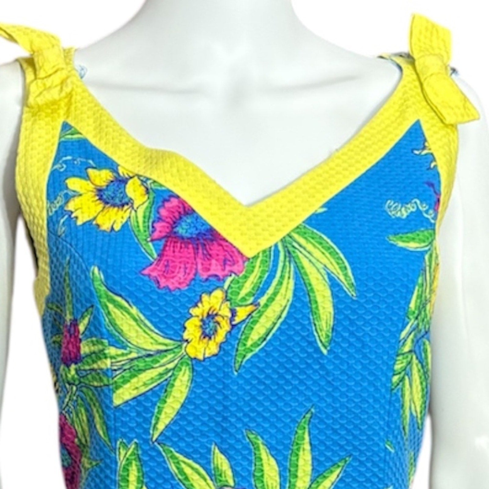 Lilly Pulitzer white label Floral yellow trim blue dress - size 10