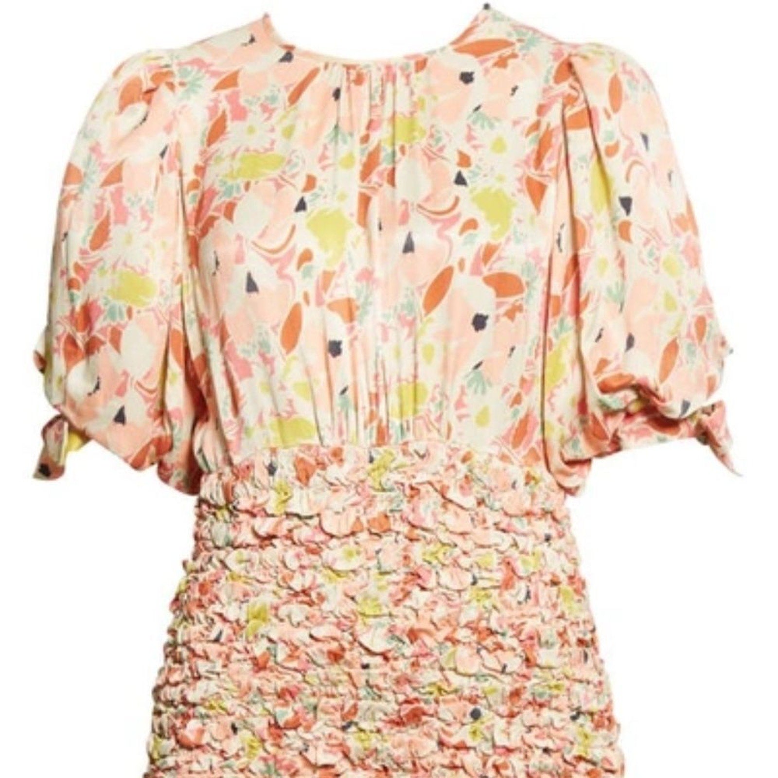 NEW BYTIMO Shirred floral-print satin-crepe mini dress - size XS