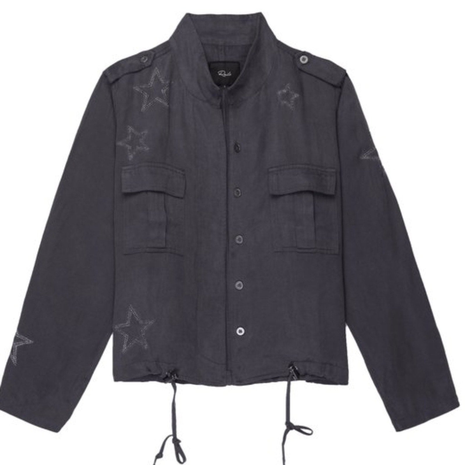 Rails Rowen Linen Blend Star Embroidery Jacket in Dark Gray - size M