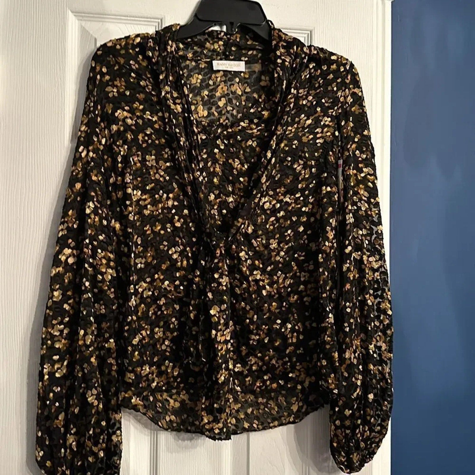 NEW Ramy Brook Billie Top Secretary Bow Sheer Textured Size XS