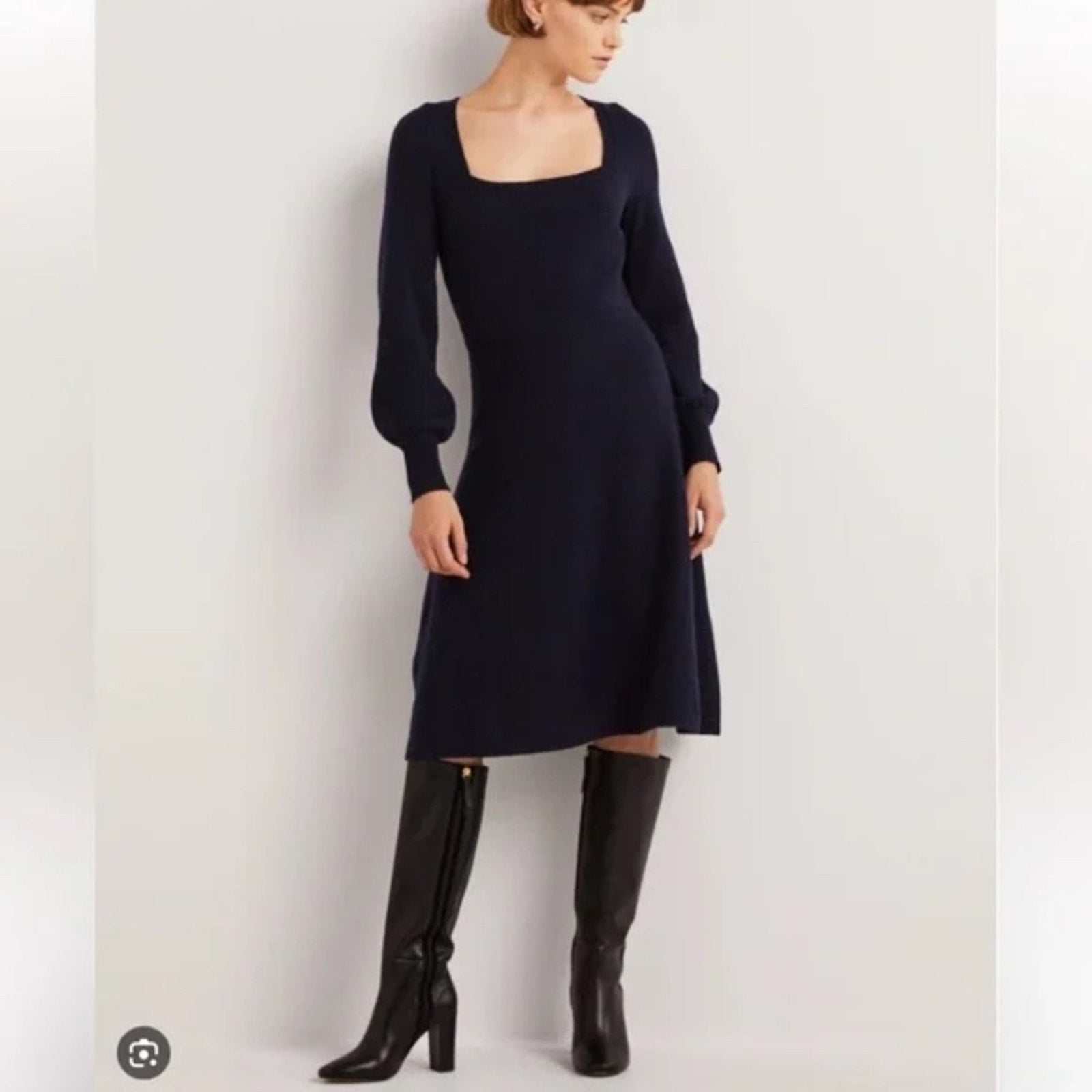 NWT Boden Square Neck Knitted Dress in NAVY - size 10P $160