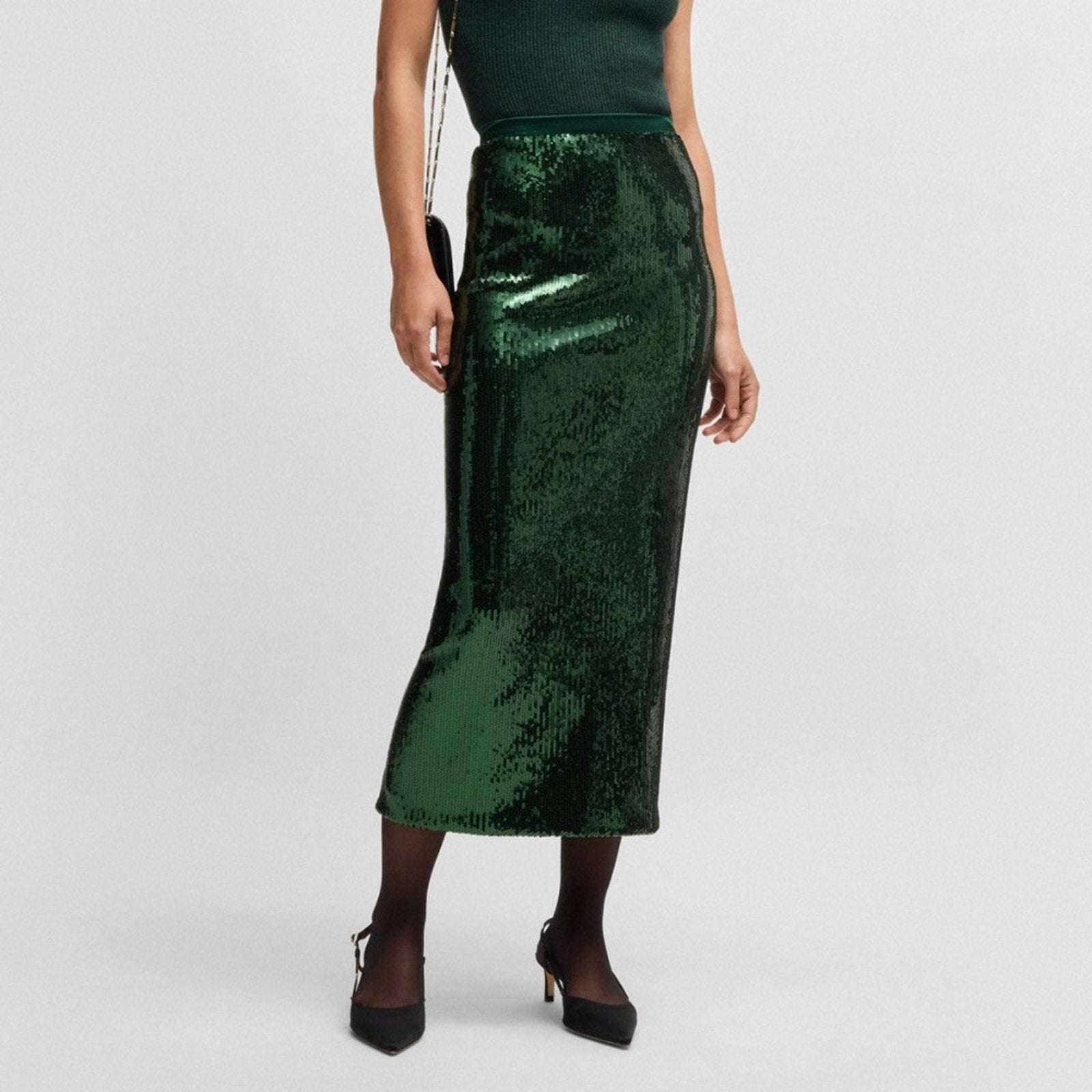NEW BOSS RELAXED-FIT MIDI SKIRT WITH SEQUIN EMBELLISHMENTS - size M