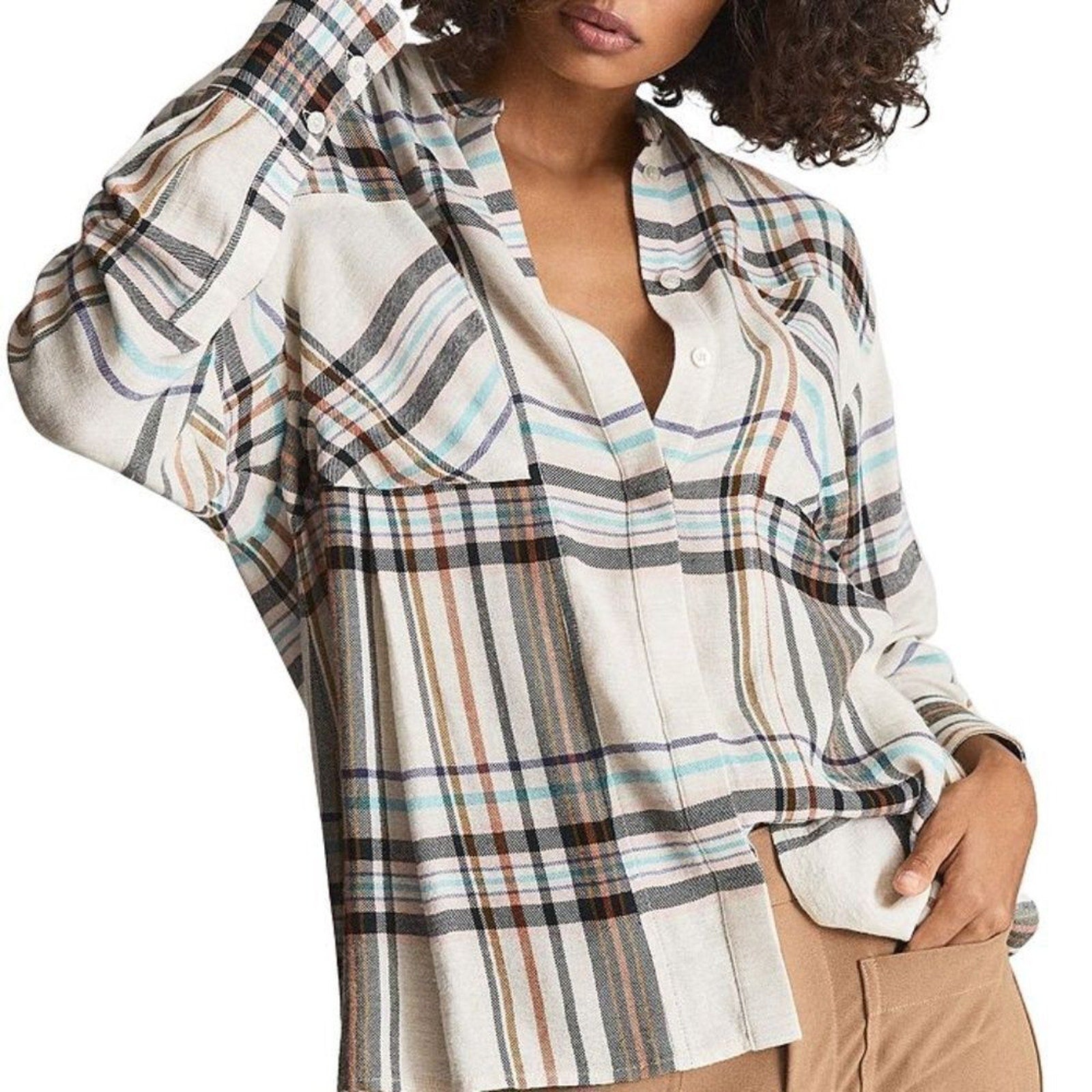 NEW REISS Amira Checked Twin Pocket wool Shirt - size 4
