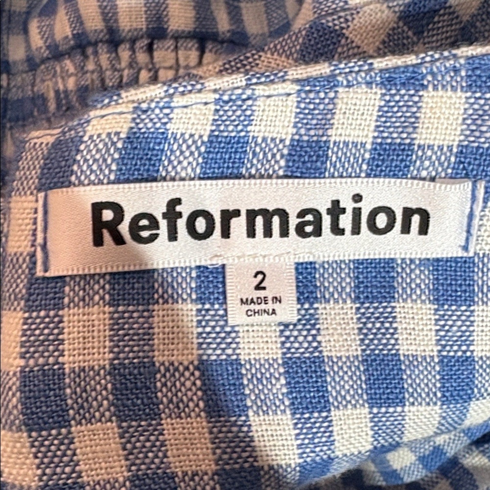 REFORMATION Sanford Linen Dress - Azure Check - size 2