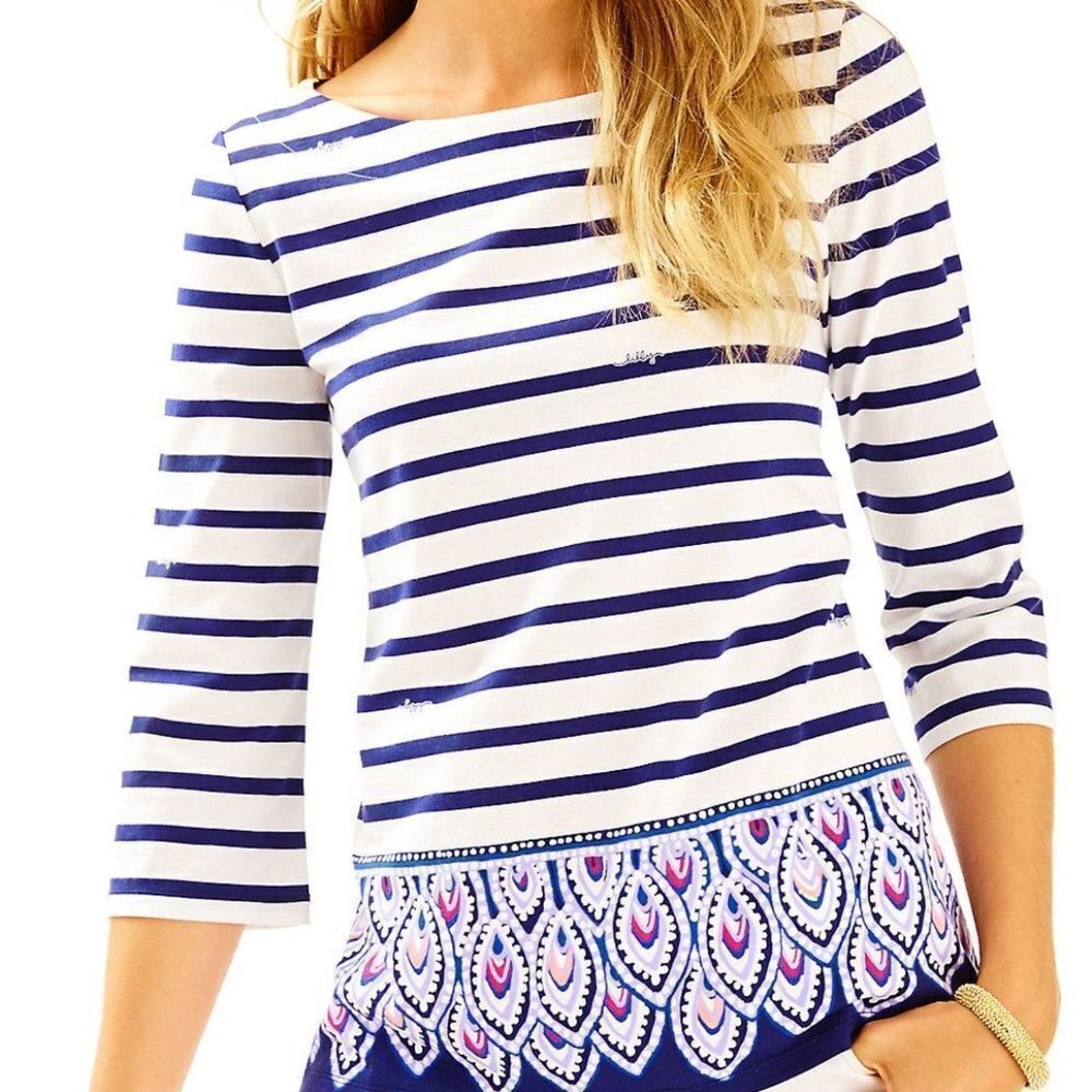 Lilly Pulitzer waverly top in serene striped navy - size XS