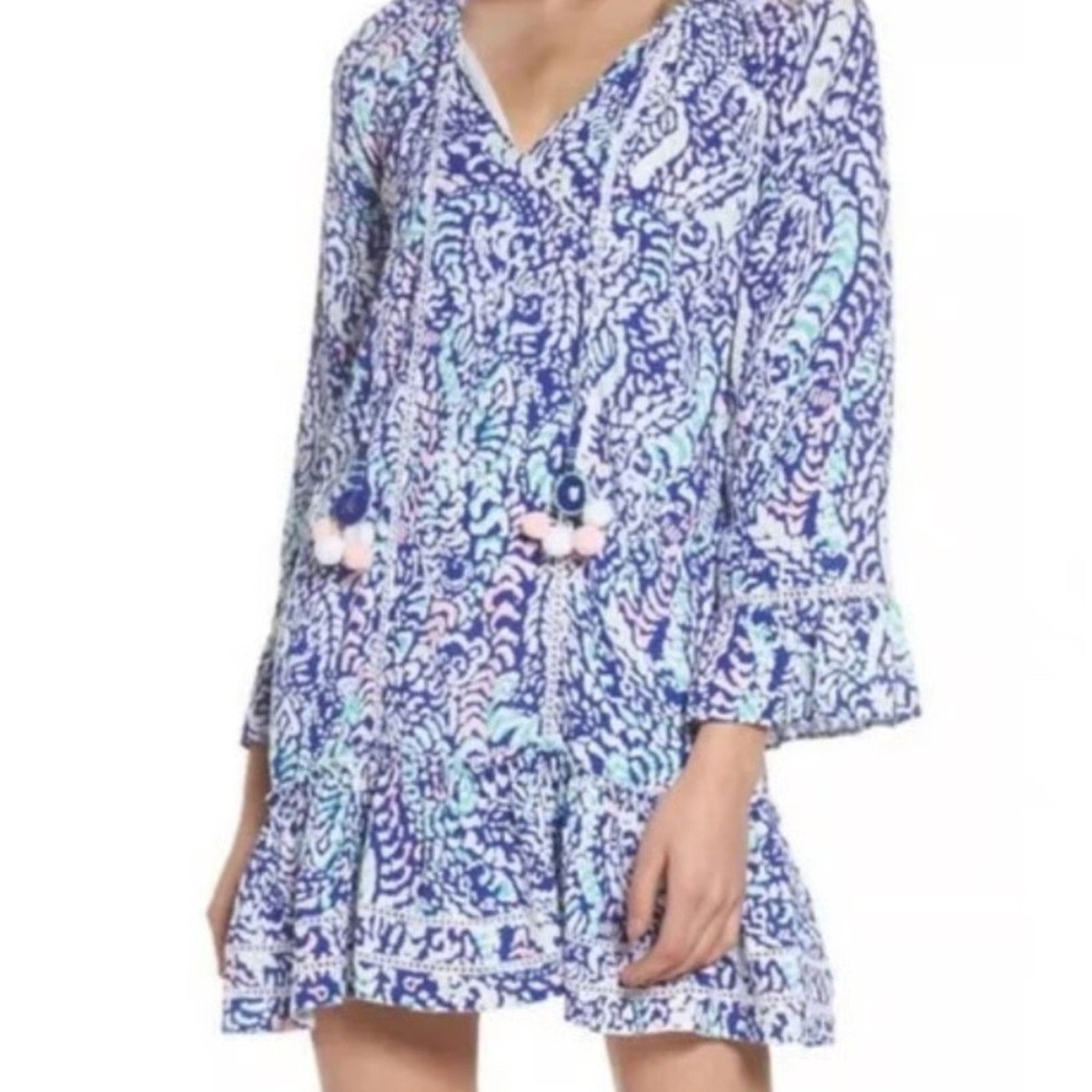 Lilly Pulitzer Blue Grotto Percilla Tunic Tassel Dress - size M