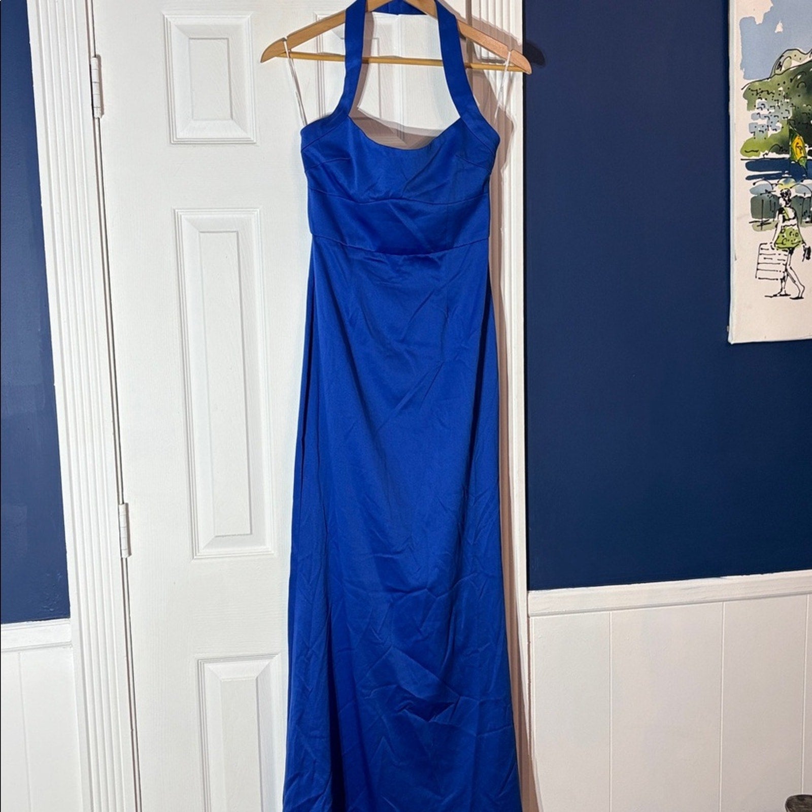 NEW Elliatt Chiara Satin Halter Gown In Cobalt Blue - size Small