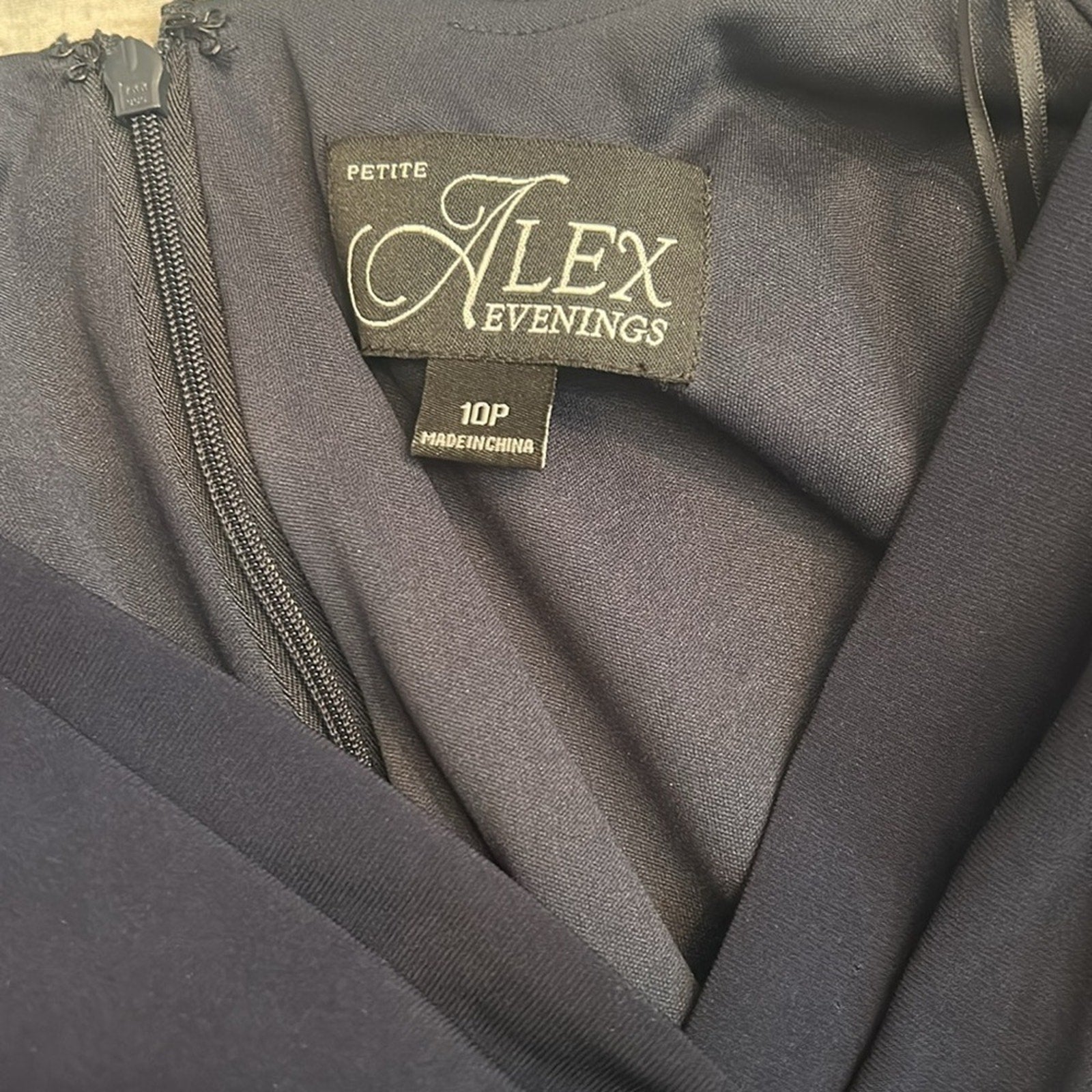 NEW ALEX EVENINGS Womens Navy Embroidered Lace Tie 3/4 Sleeve Surplice Neckline
