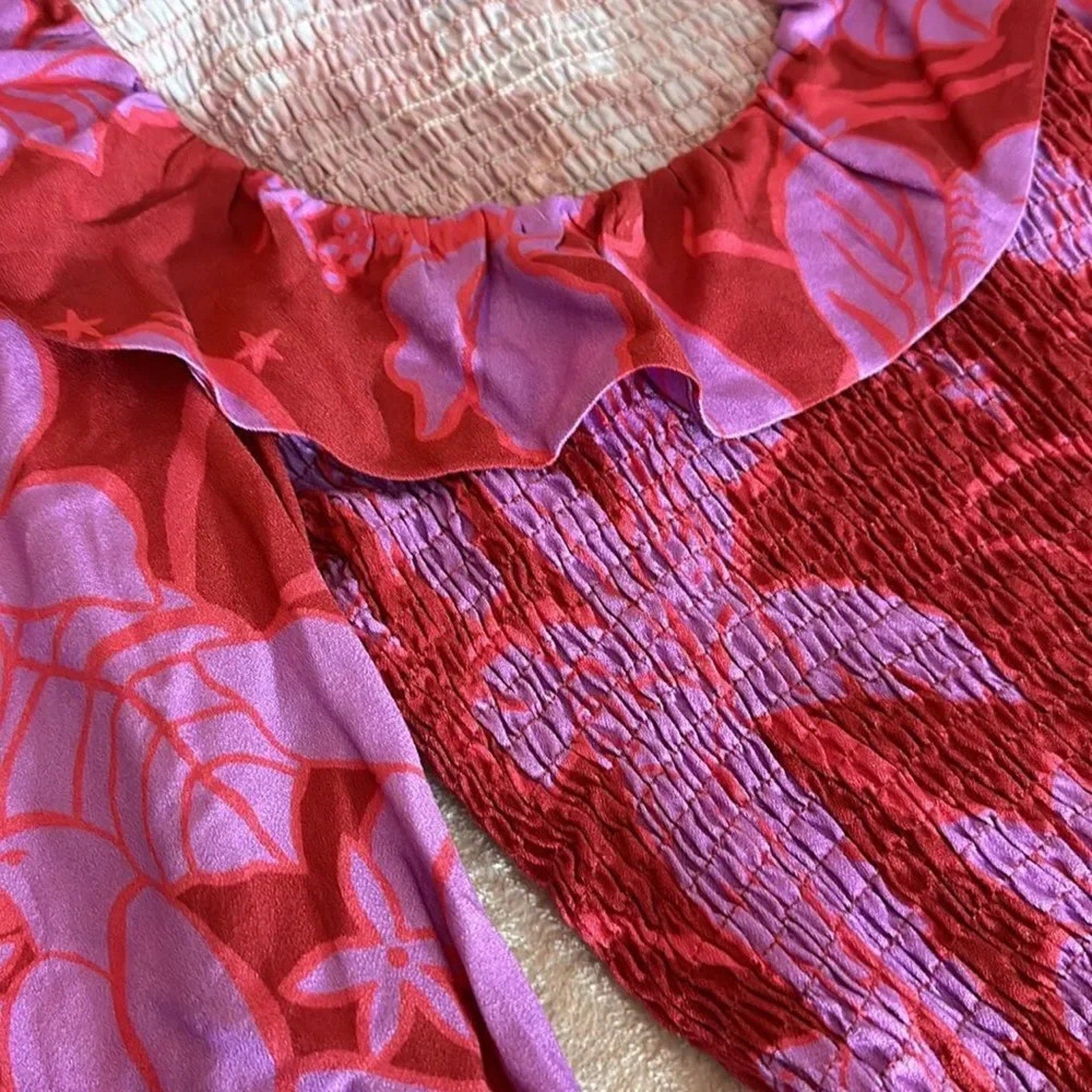 NWOT Farm Rio Living Nature Dress Red Purple Long Sleeve - size XS