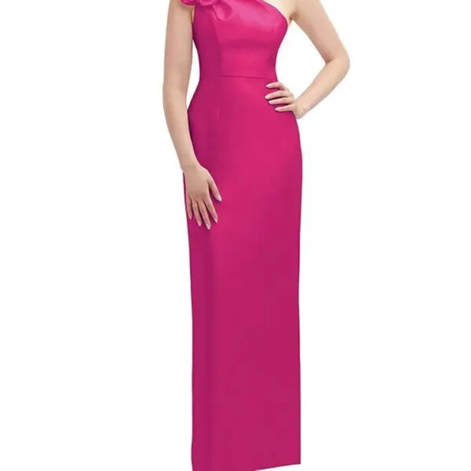 NWT Alfred Sung Flower One-Shoulder Column Gown Pink - size 16