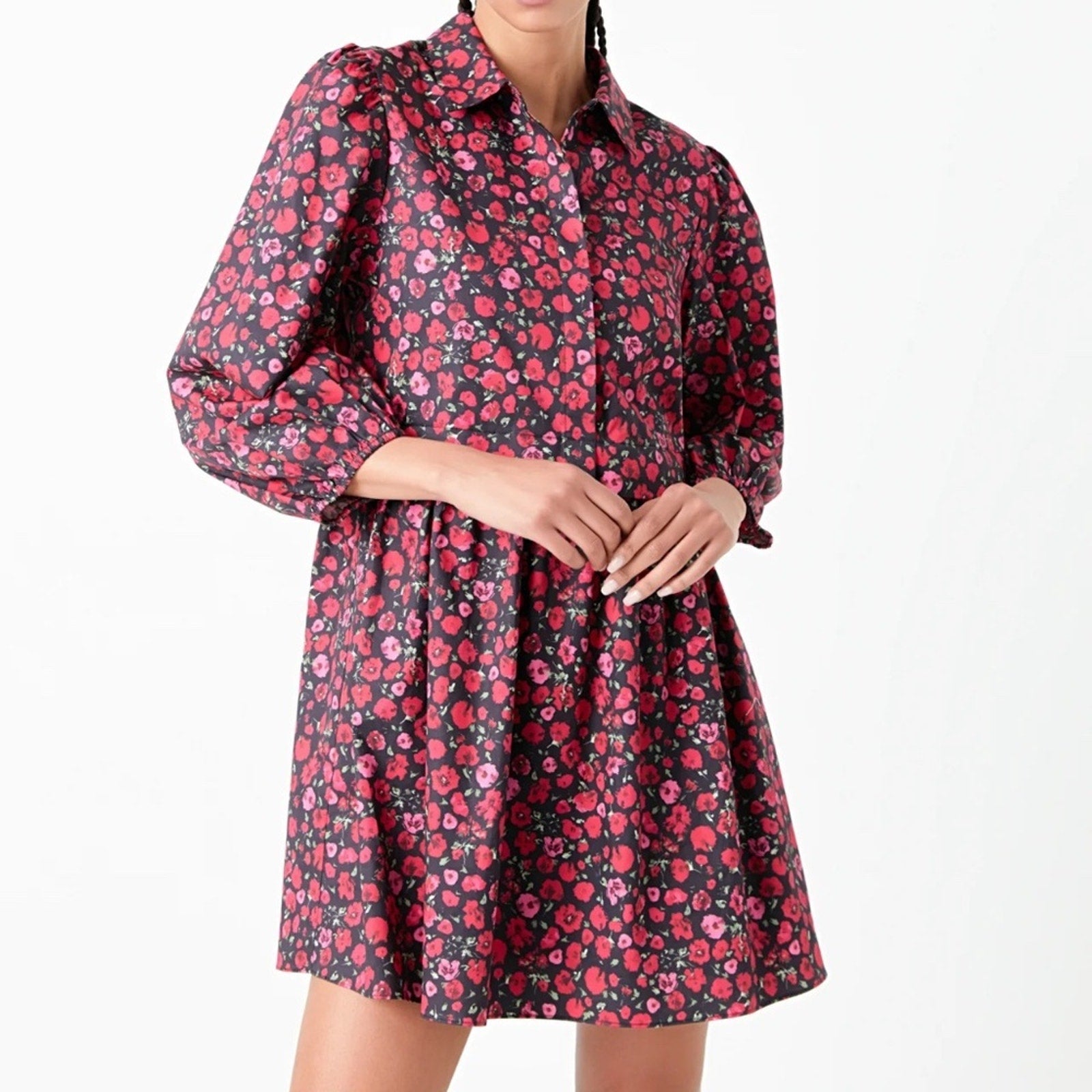 ENGLISH FACTORY FLORAL SHIRT MINI DRESS - size XS