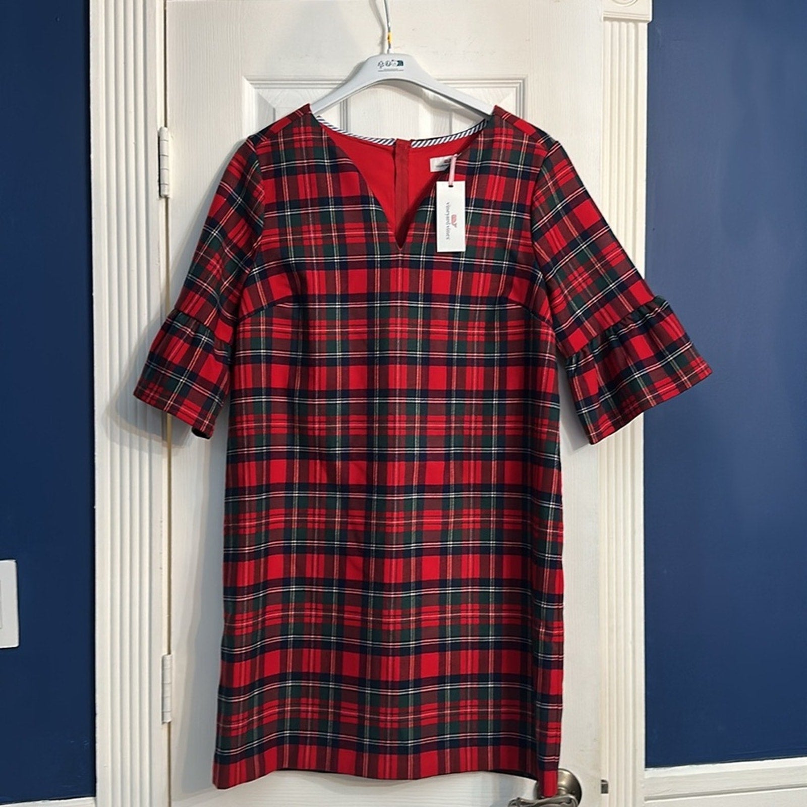 NWT Vineyard Vines Jolly Plaid Greenwich Flutter Sleeve Shift Dress - size 12
