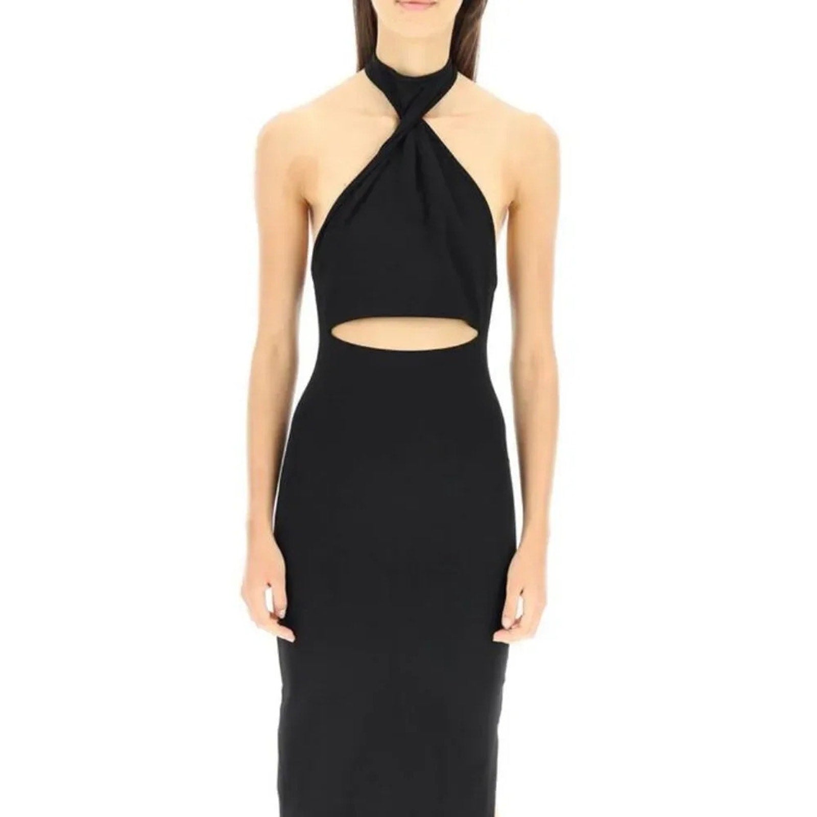 NEW $370 Gauge 81 Women's Black Sleeveless Abile Cutout Halter Midi Dress Size M