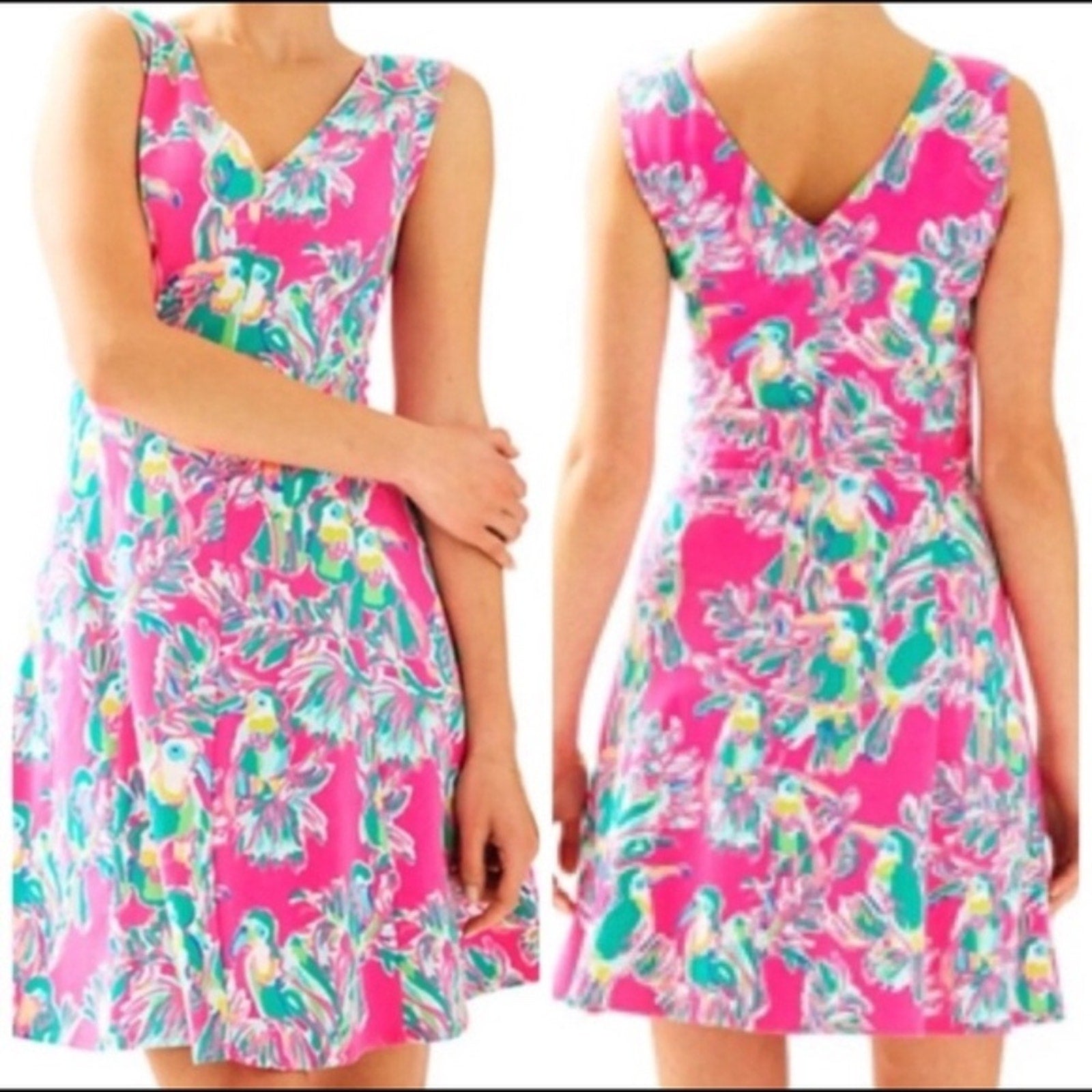 Lilly Pulitzer Dahlia Dress Dragonfruit Toucan Print - size Large