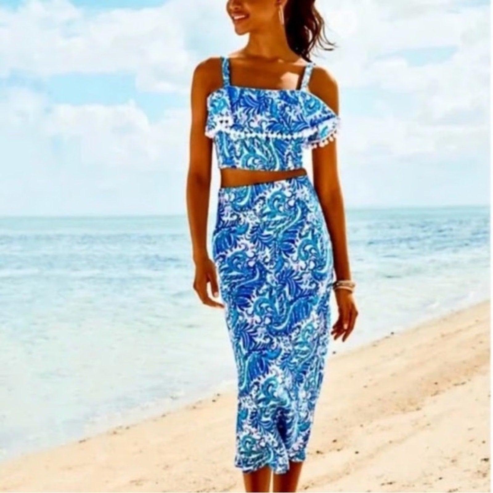 Lilly Pulitzer 2 PC GRETNA SET Baha Blue Bird Is The Word Top - size 12