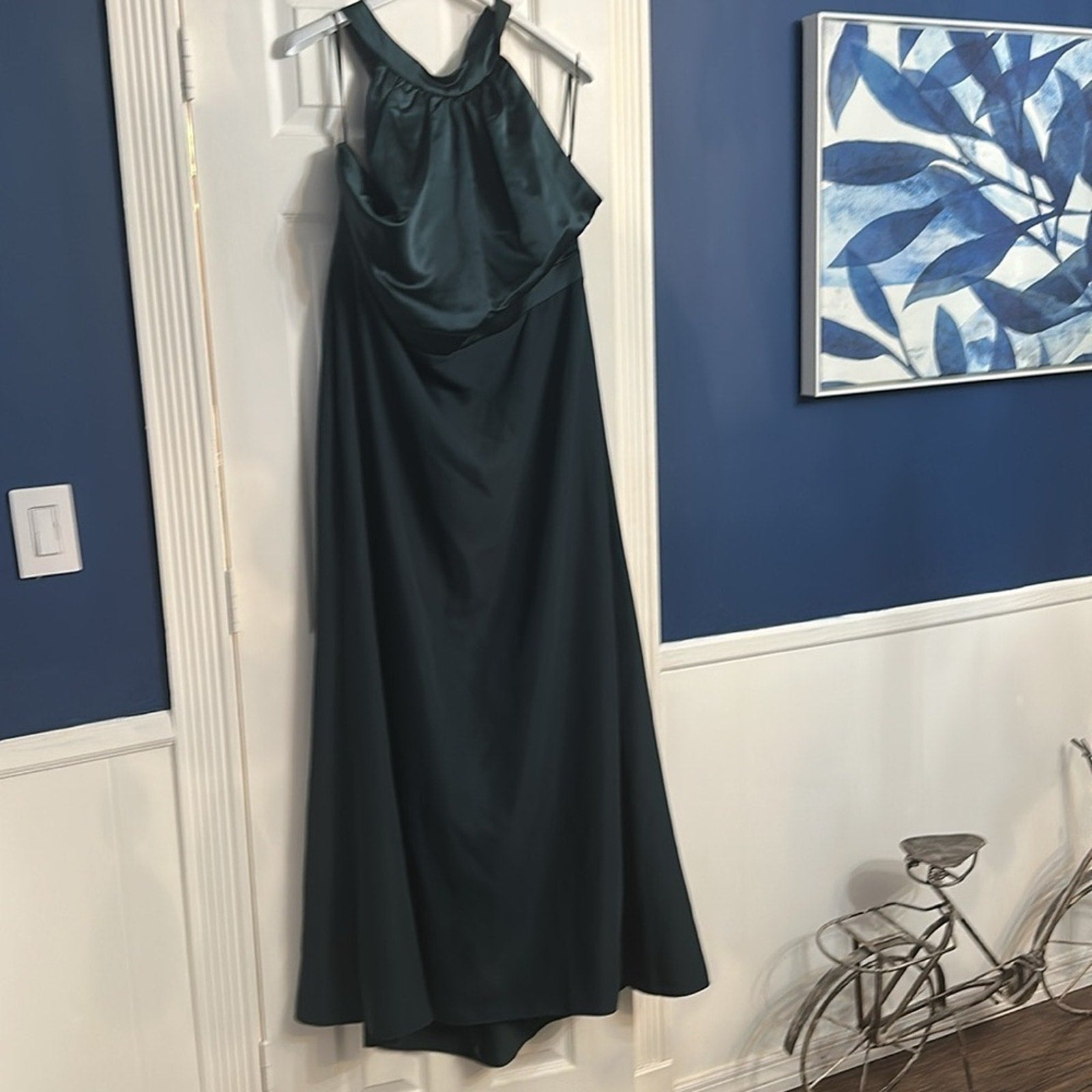 NWT After Six HIGH-NECK OPEN-BACK MAXI DRESS WITH SCARF TIE IN EVERGREEN - 22W