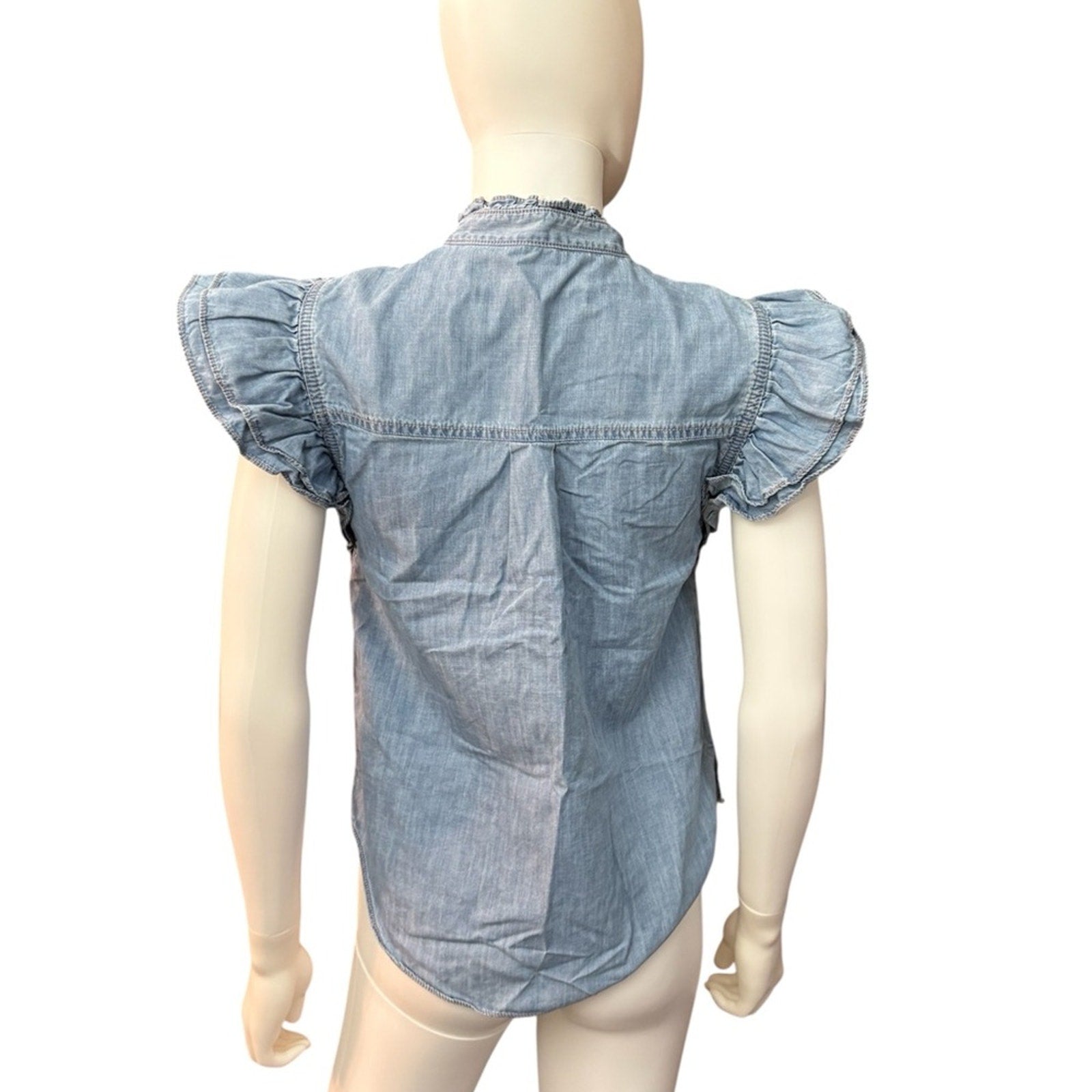 Veronica Beard Tenille ruffle-trimmed denim top - size XS