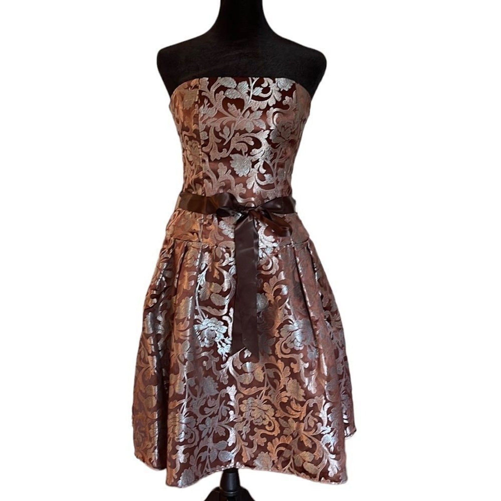 Vintage Jessica McClintock strapless brown metallic dress - size 4