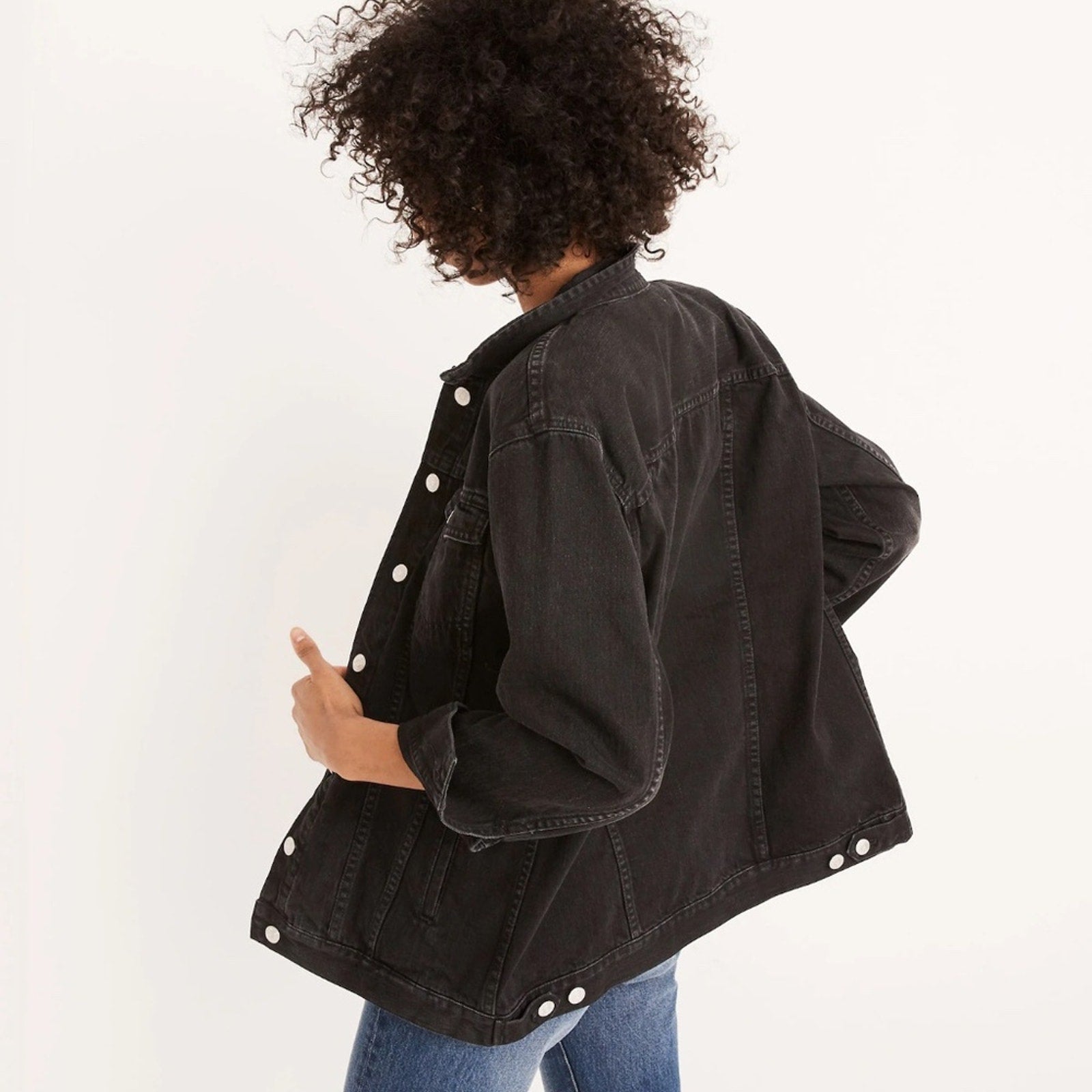 Madewell The Oversized Denim Jean Button Up Jacket Collared Black Size S G7501