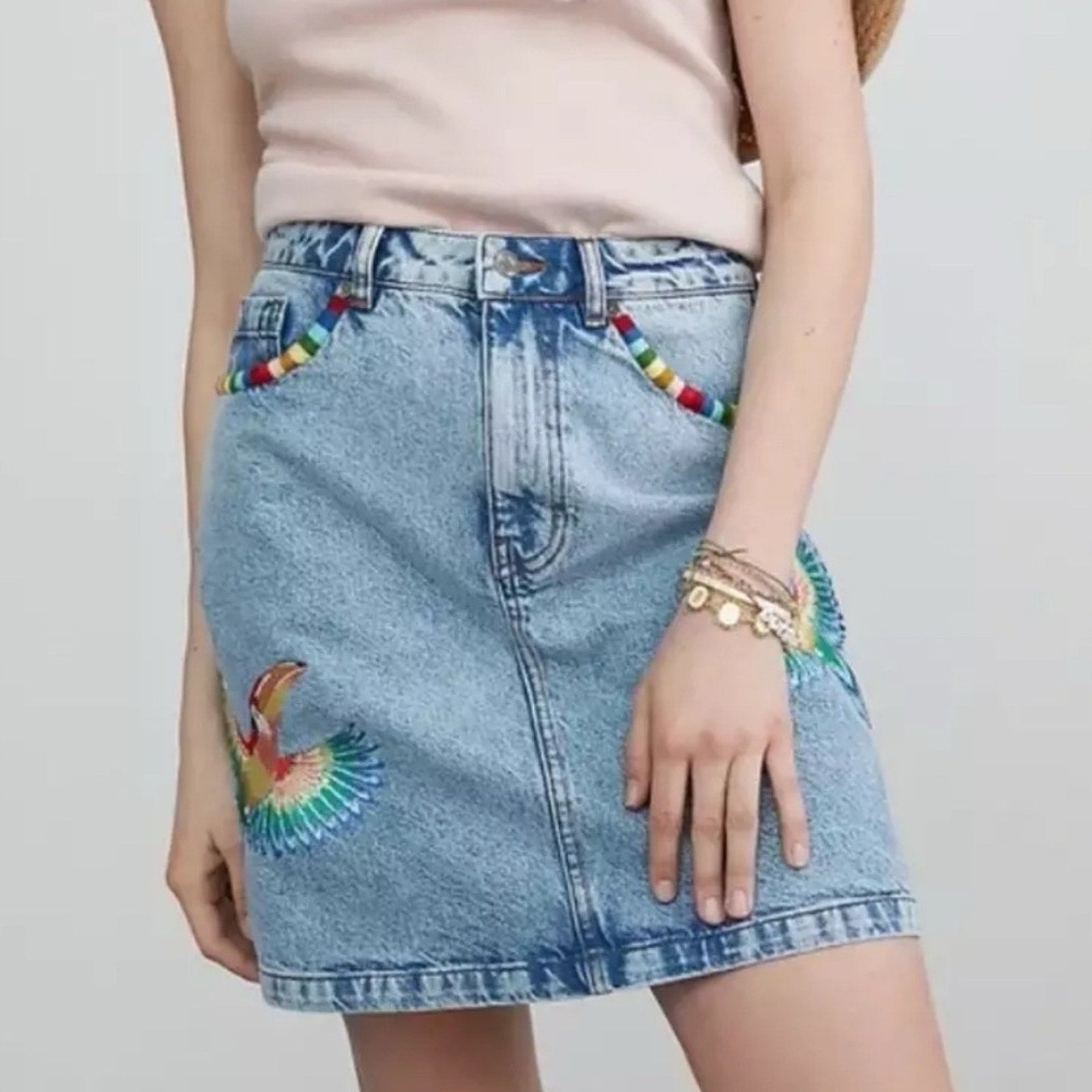 Farm Rio Anthropologie tropical denim skirt - size M