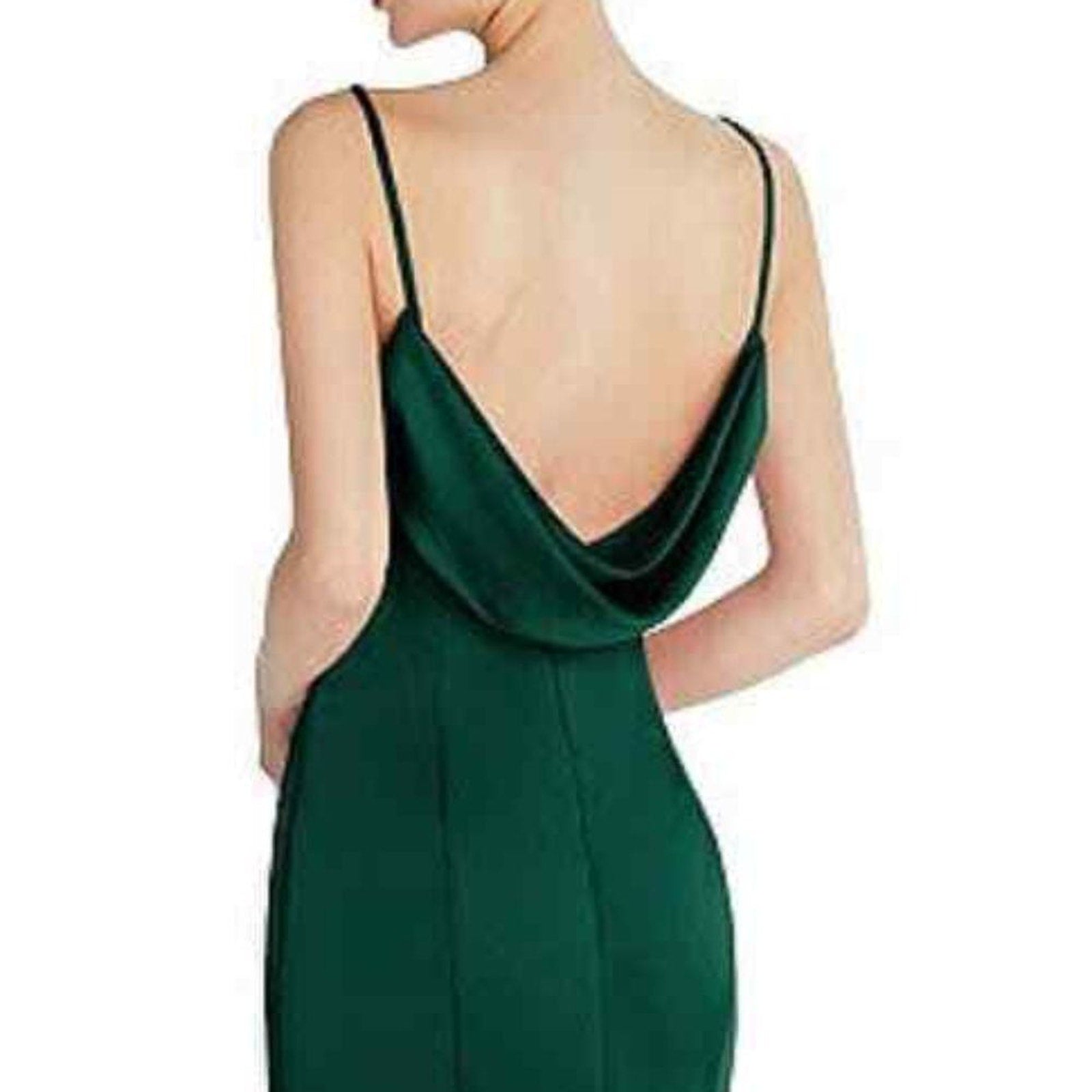NEW After Six Draped Cowl-Back Princess Line Dress With Front Slit evergreen