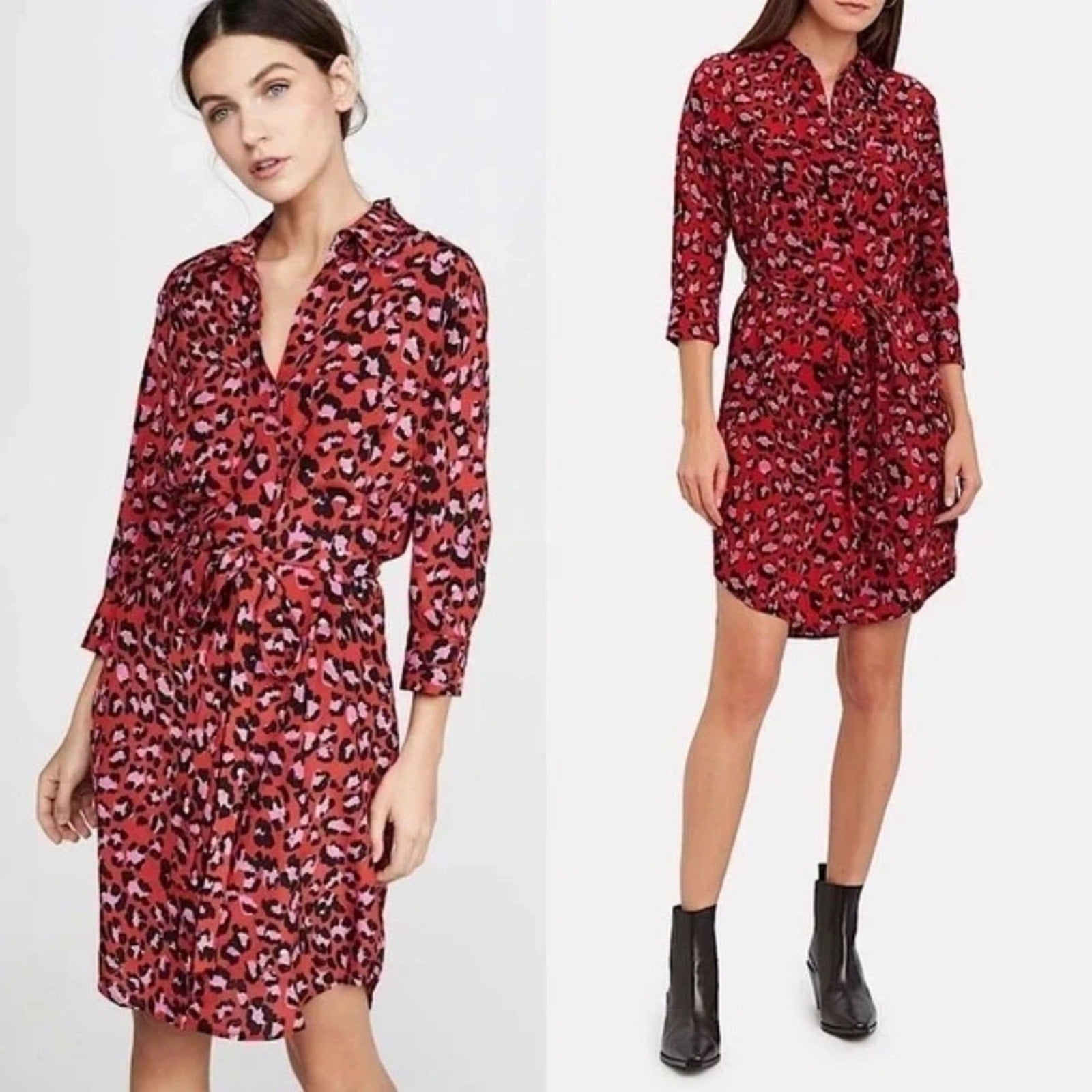 L'AGENCE Stella Leopard Print Shirtdress - size XS