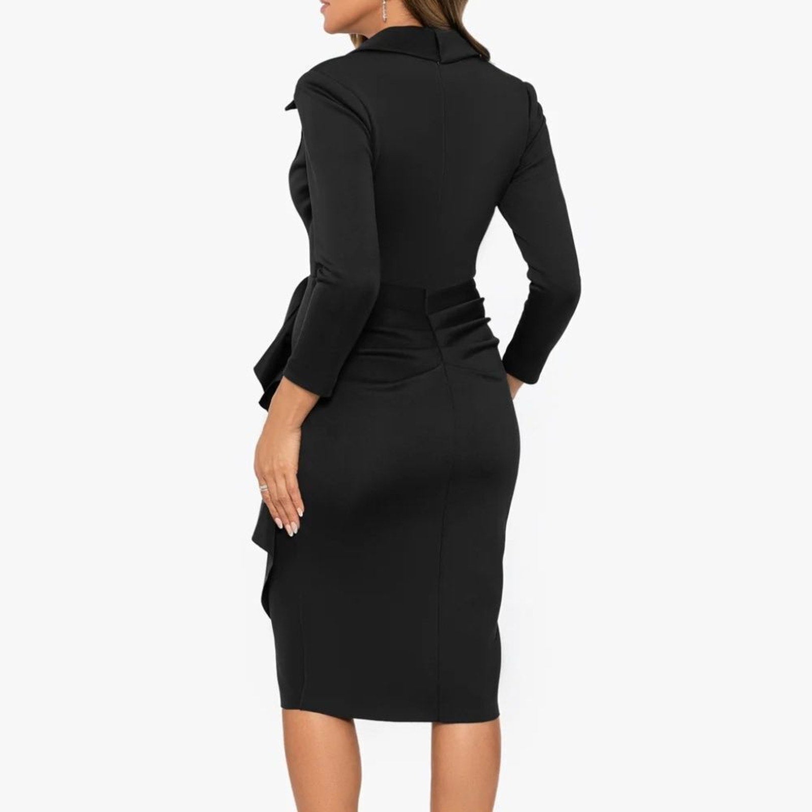 NWT XSCAPE "SYLVIA" V-NECK SIDE RUFFLE SHORT DRESS - size 14