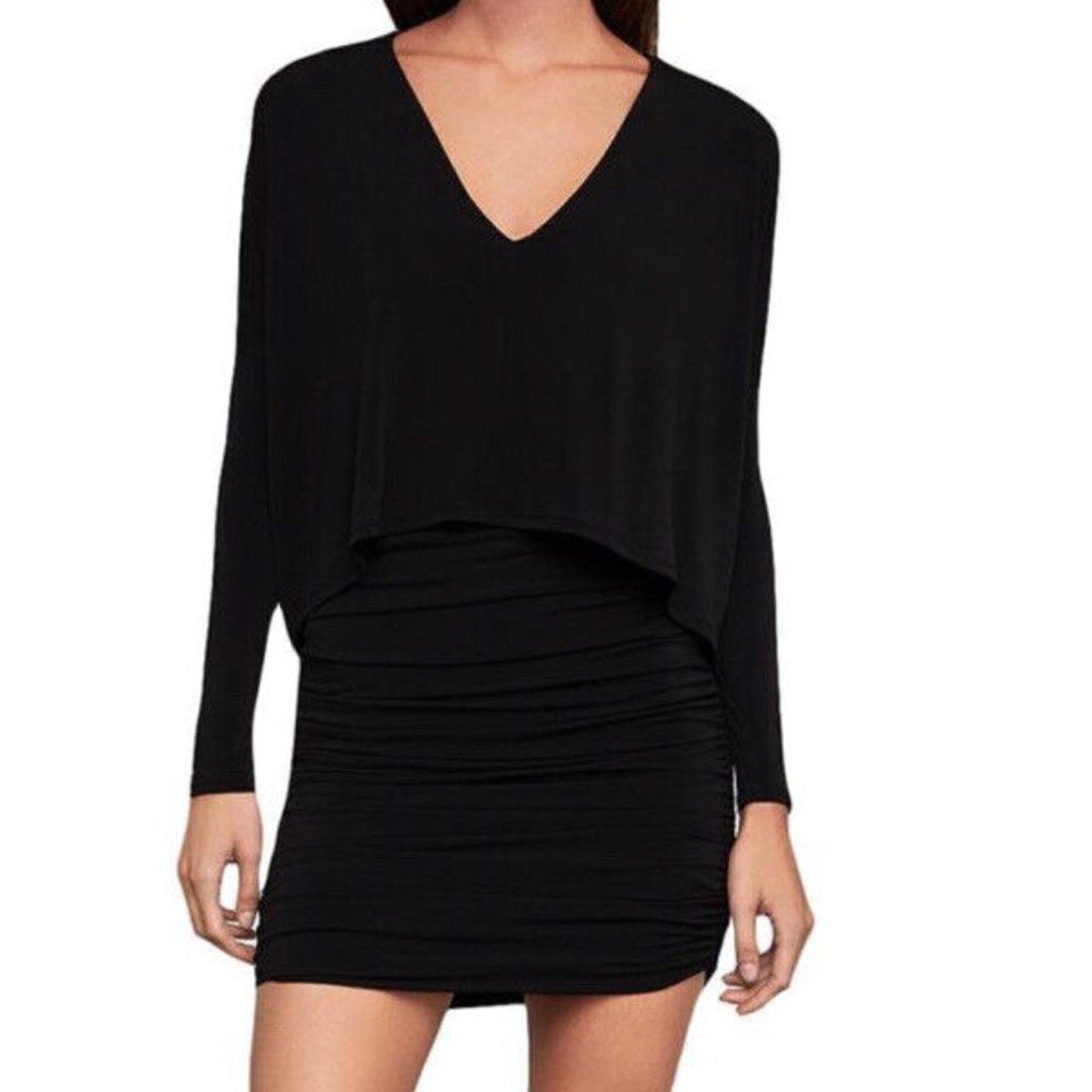 NWT BCBGMAXAZRIA Ruched Sheat Casual Black Dress - size M