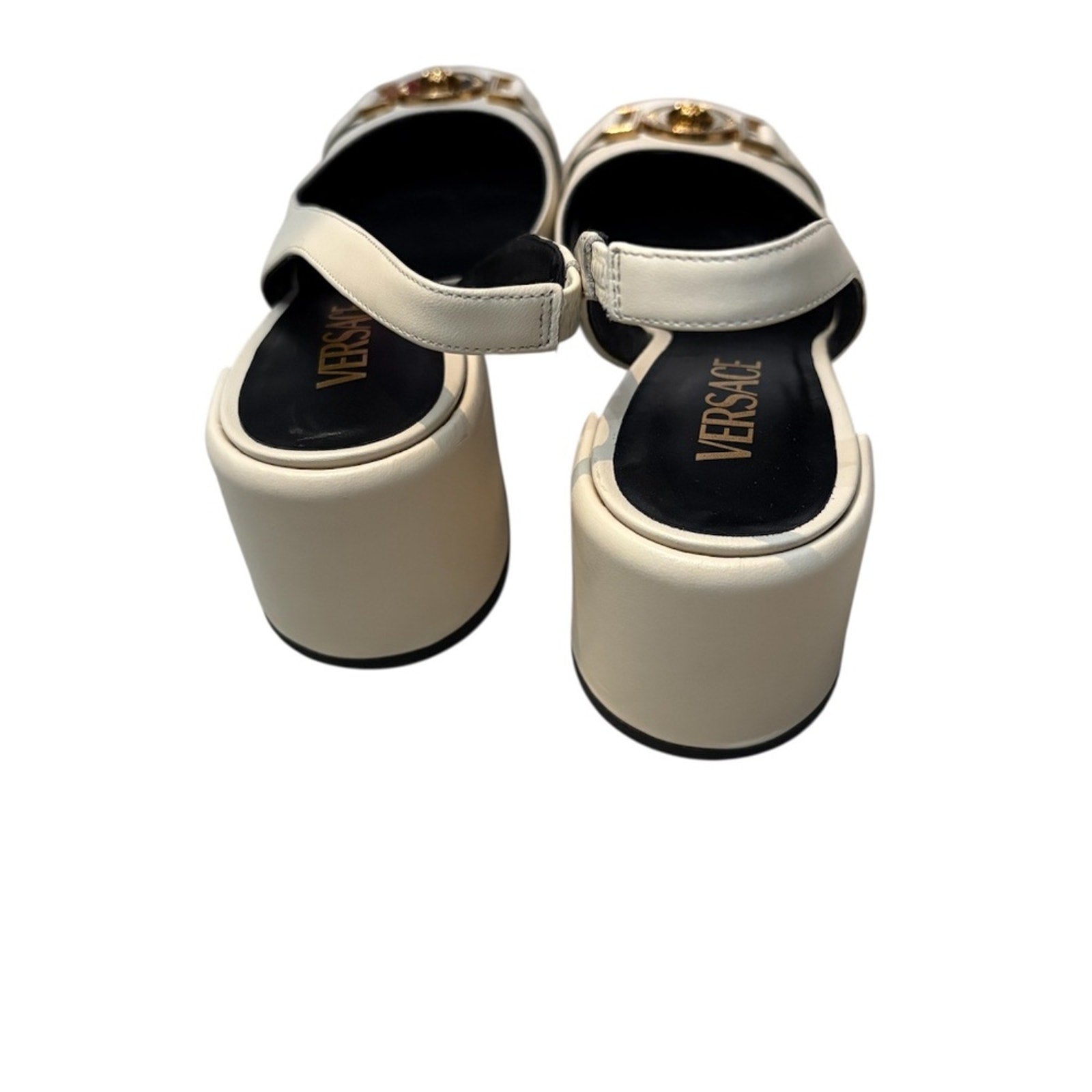 Versace Sling Back Vitello Metal Logo Heel - 38 (US 8)