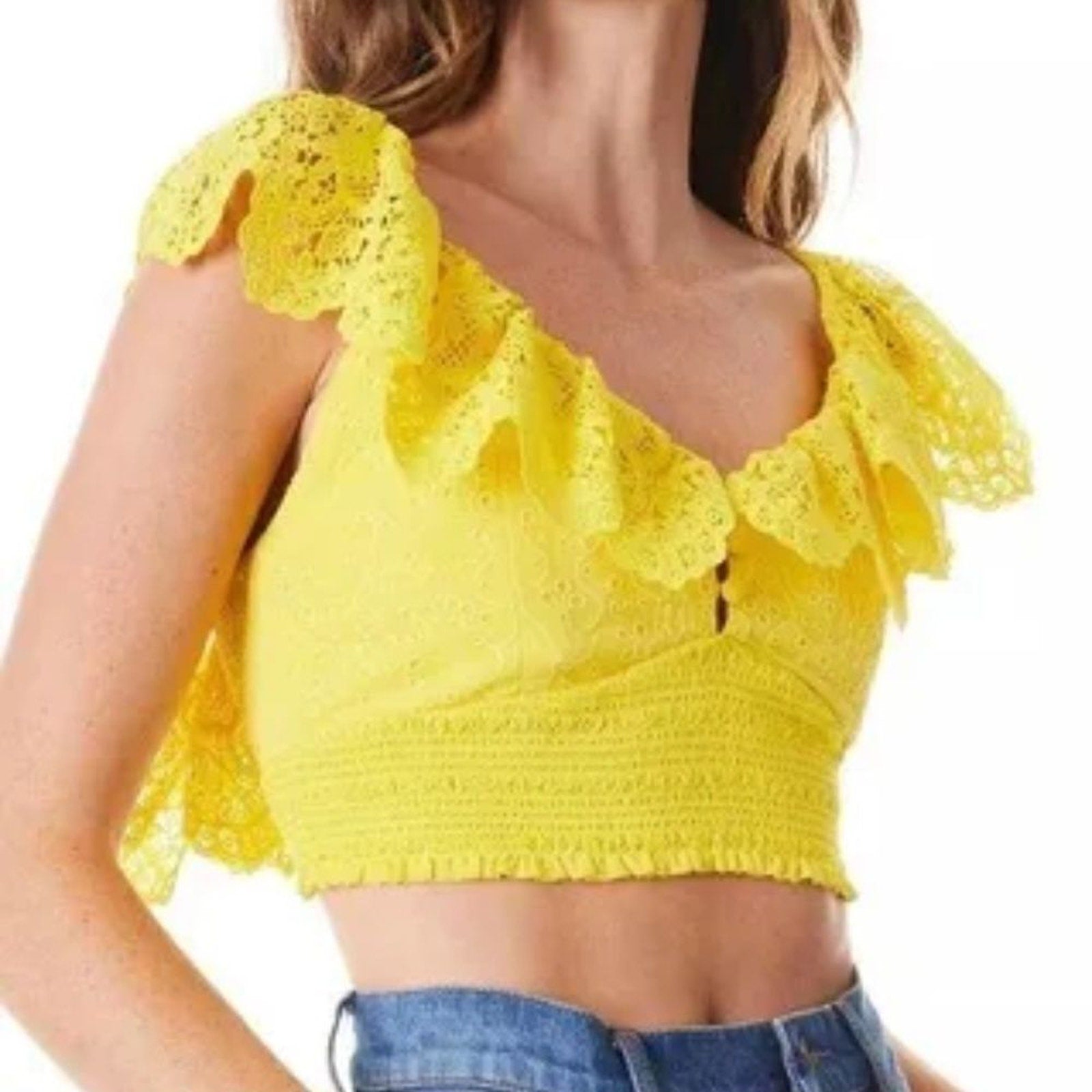 NEW Alice + Olivia Bleeker Ruffled Lace Crop Top - size Large