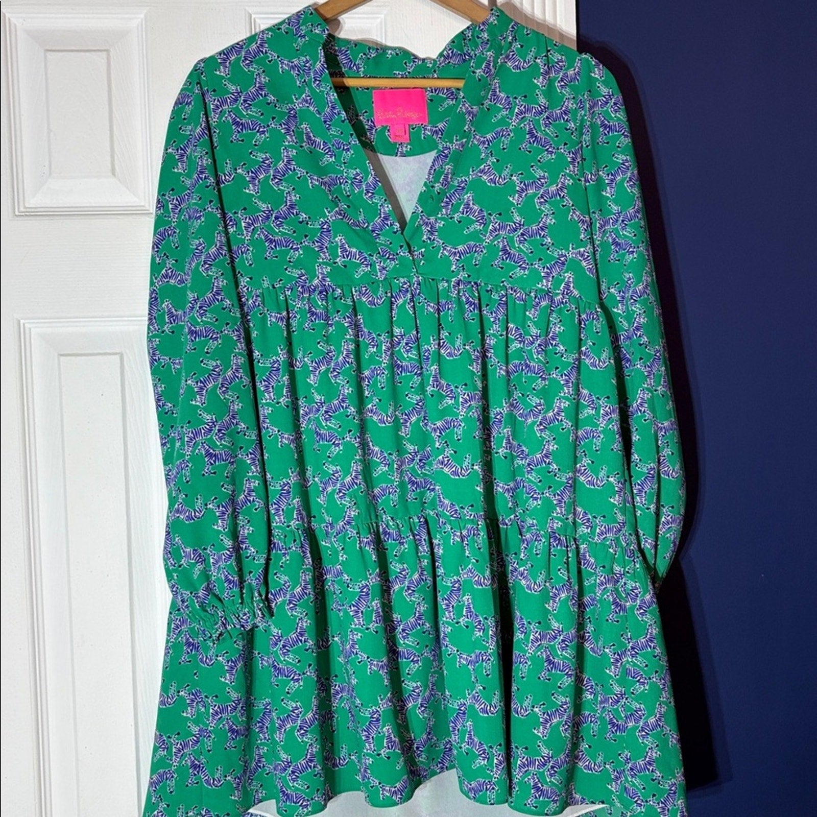 Lilly Pulitzer Winona Stretch Dress Green Heebee Zeebees Zebra - size XS