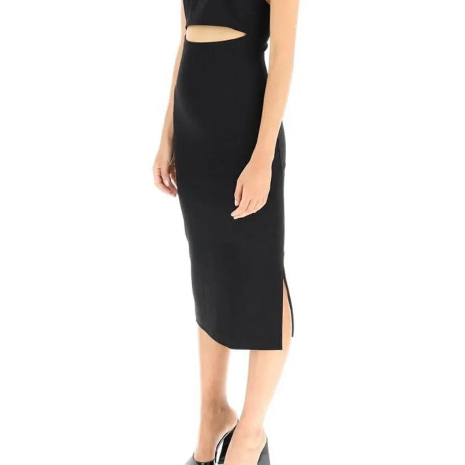 NEW $370 Gauge 81 Women's Black Sleeveless Abile Cutout Halter Midi Dress Size M