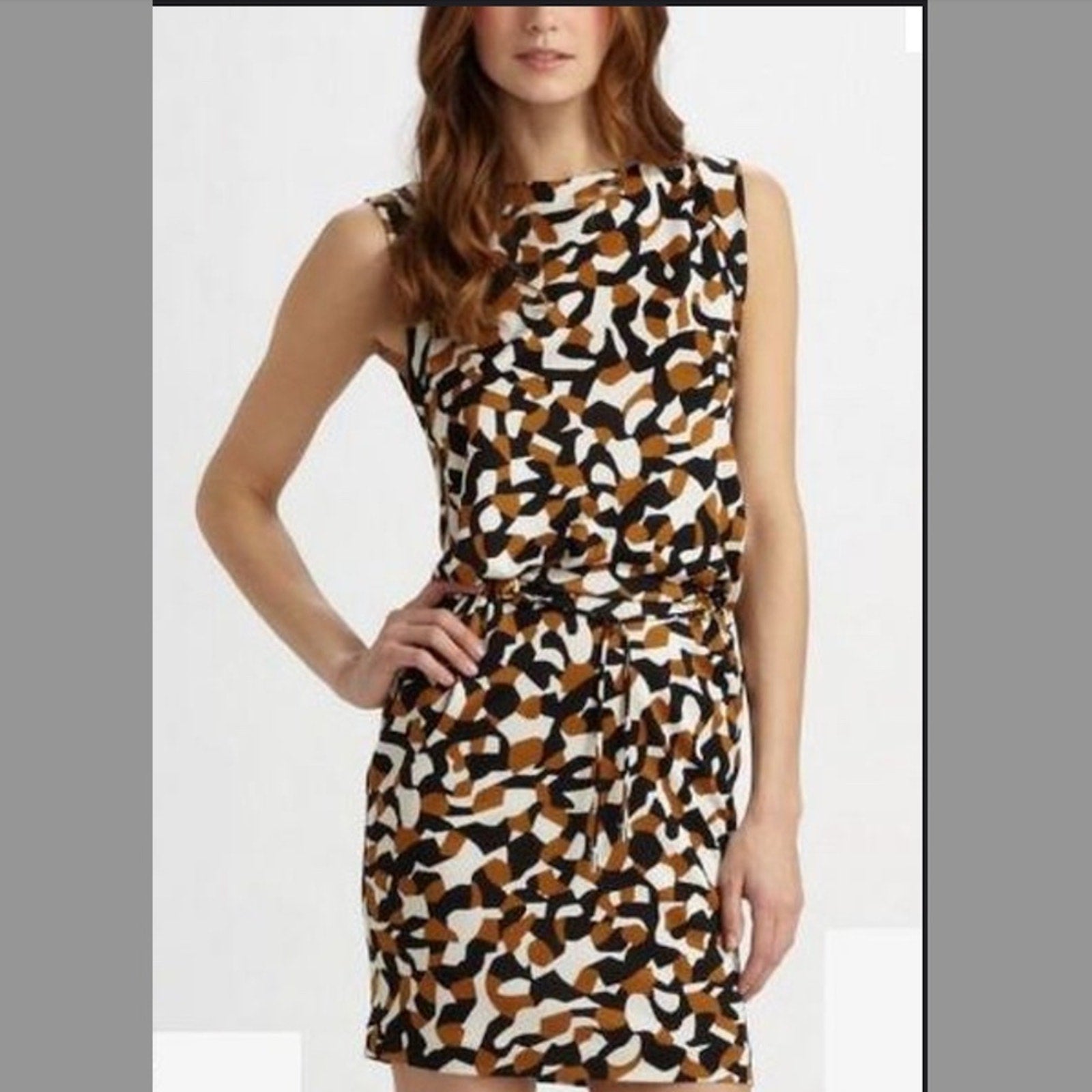 Diane Von Furstenburg Silk Blend Brown and Ivory Tie Dress - 12