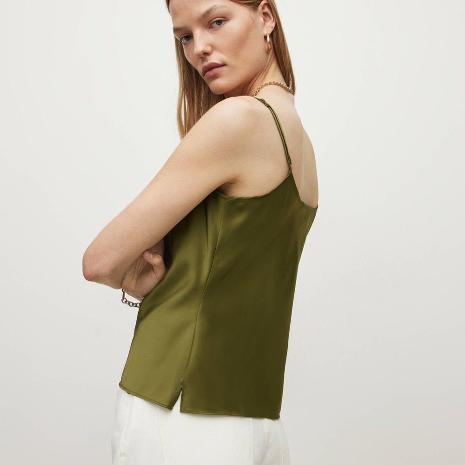 NWT ALLSAINTS ALLSAINTS GREEN ‘HADLEY’ SATIN SLEEVELESS TOP - size 10