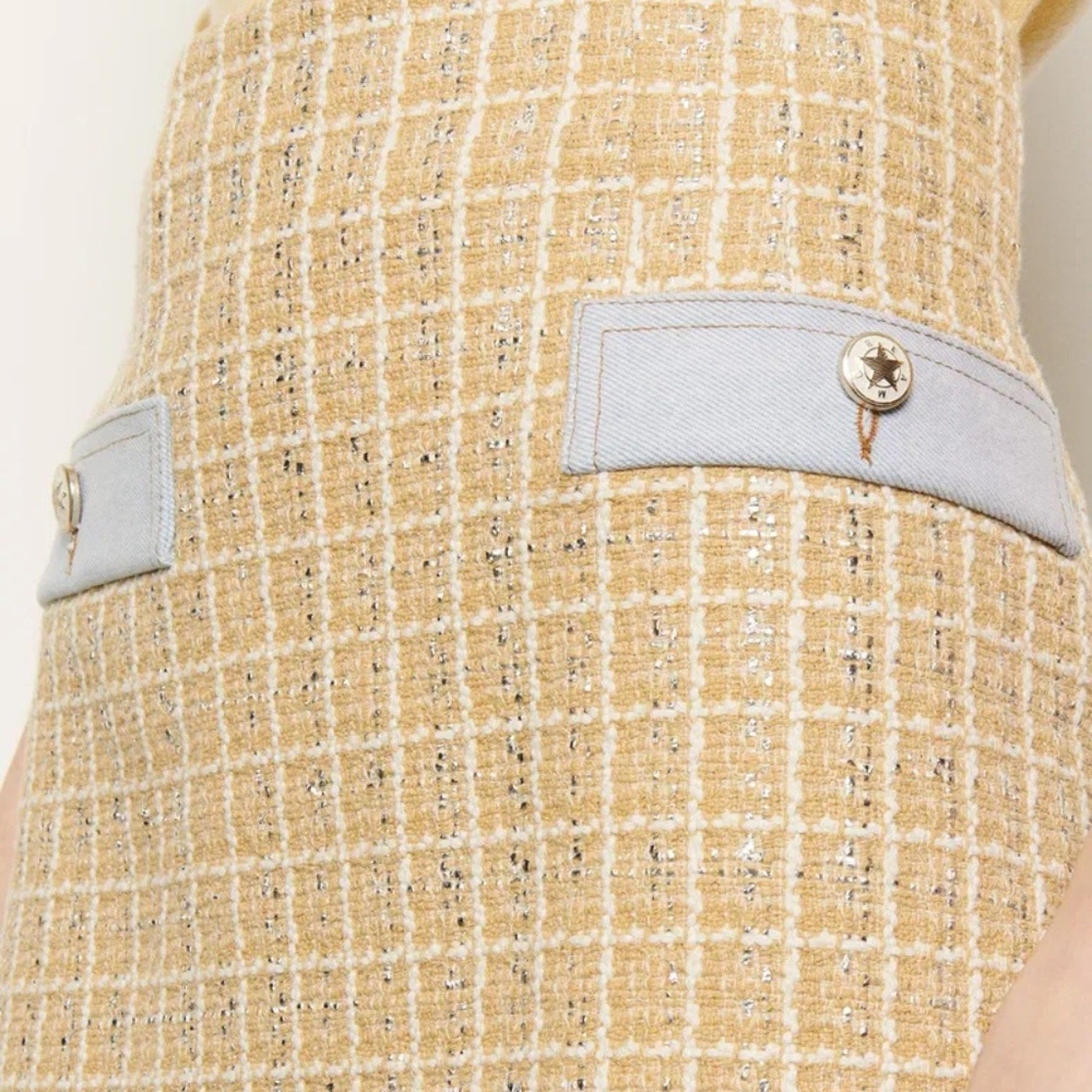 Sandro Women Beige Tweed High Waist Metallic A-Line Mini Short Skirt - size 0