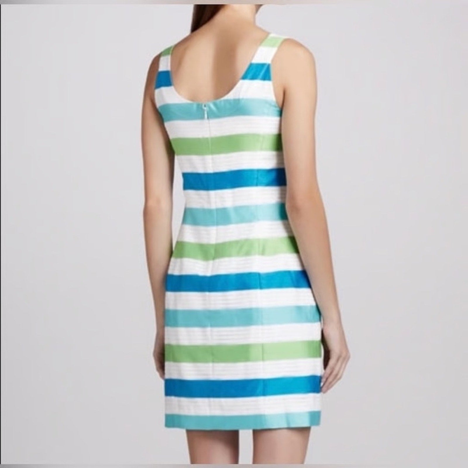 Lilly Pulitzer Henley Silk Blend Blue & Green Bow Striped Sheath Dress - size 4