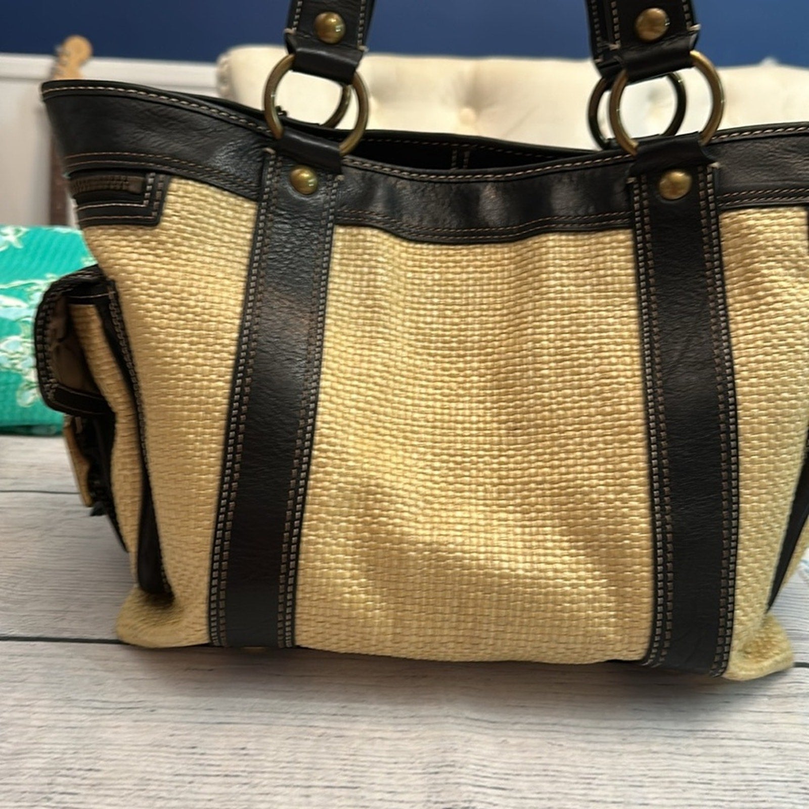 Coach vintage raffia large bag