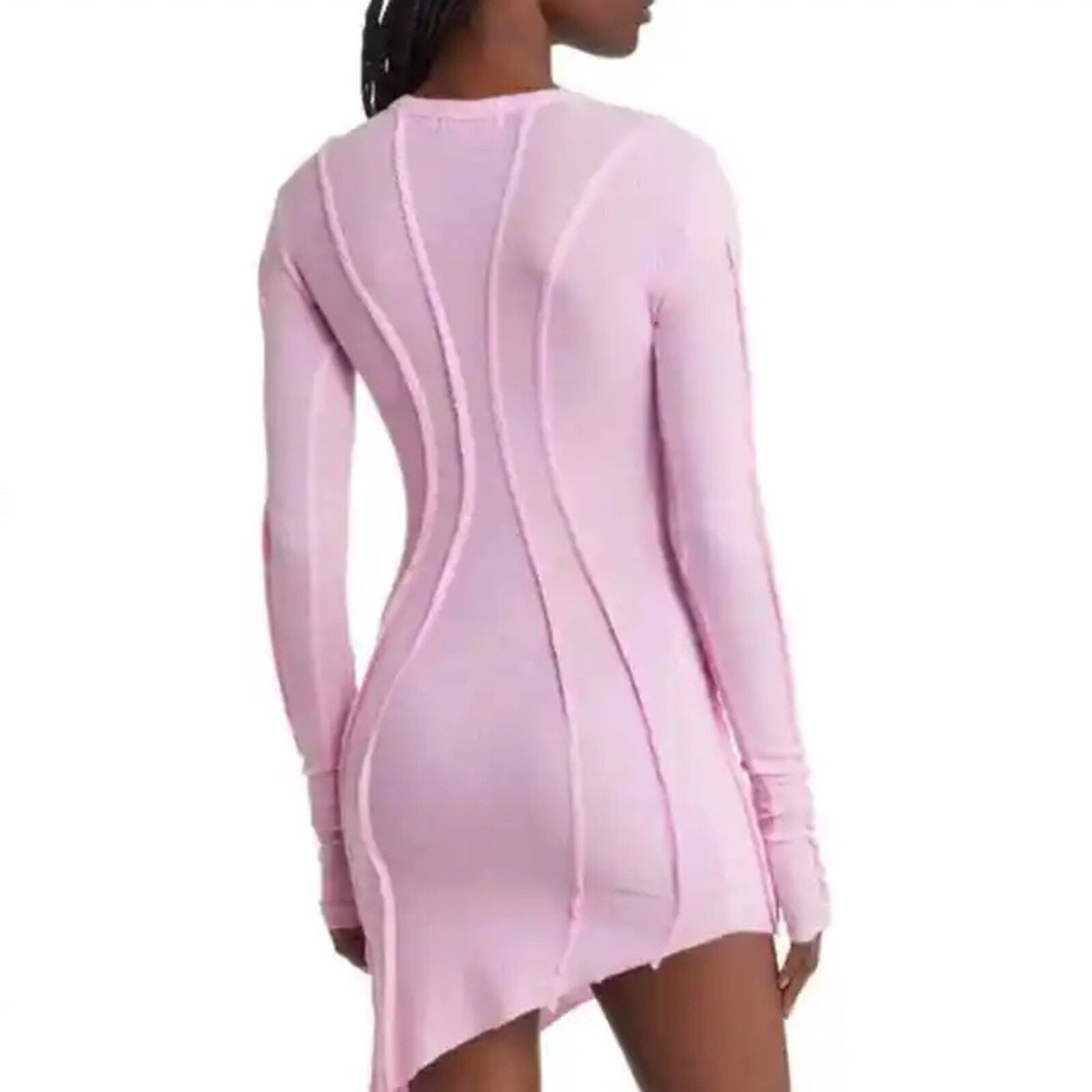 NEW Sami Miro Vintage Women's Asymmetric Long Sleeve Mini Dress in Pink - size M