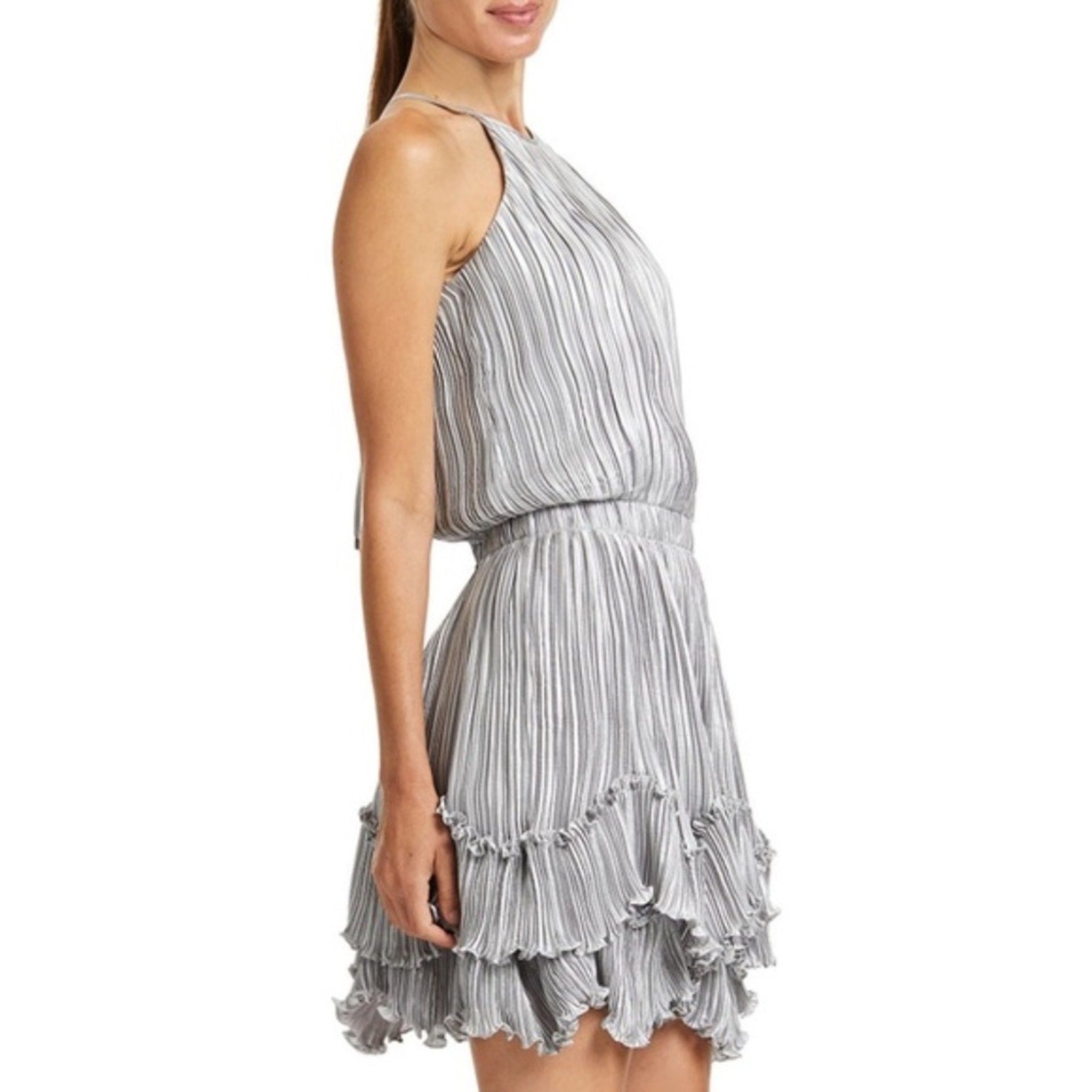 Halston metallic pleated halter dress - size 4