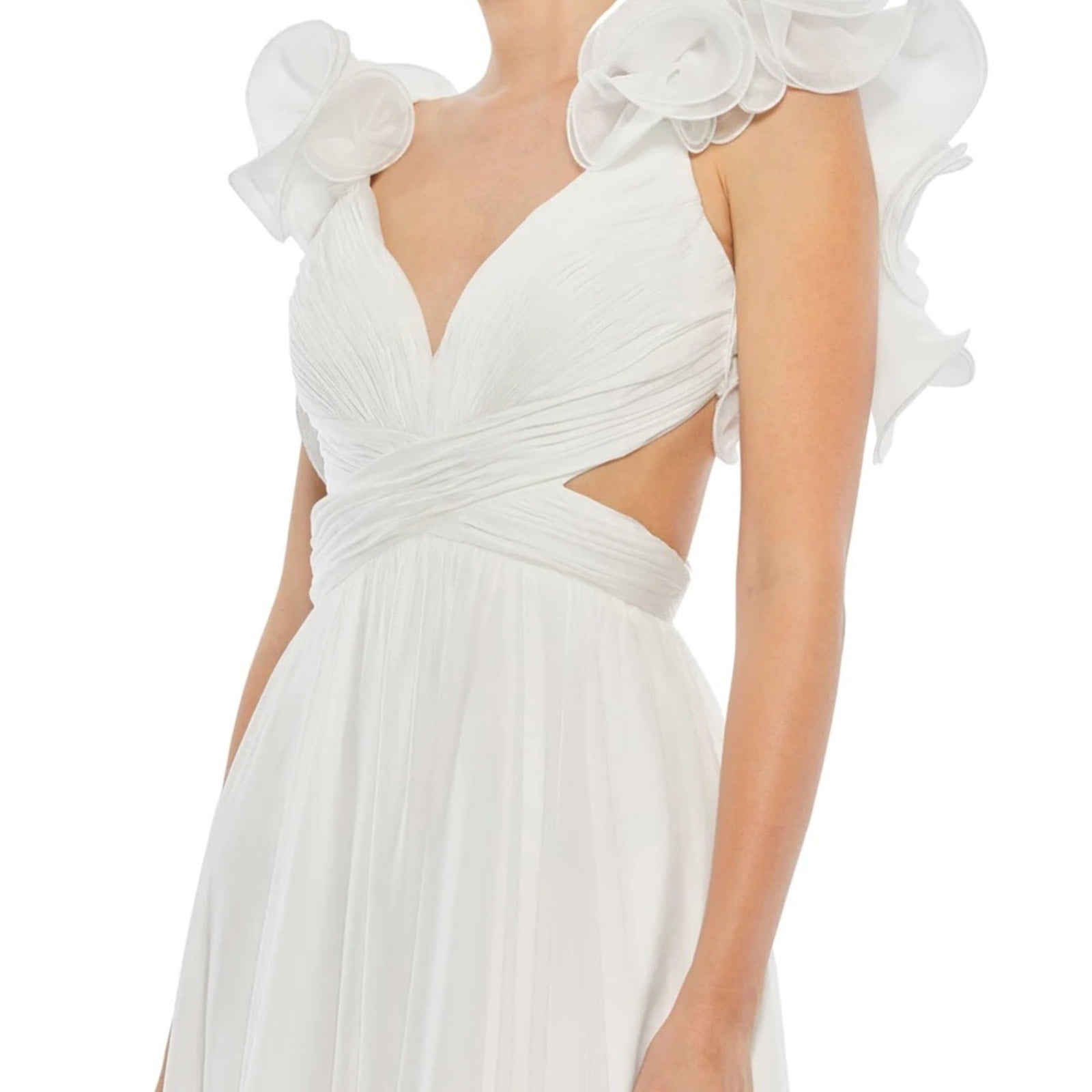 NWT Mac Duggal Indy A-Line Ruffled Back-Lace Chiffon Gown 67911 - size 8