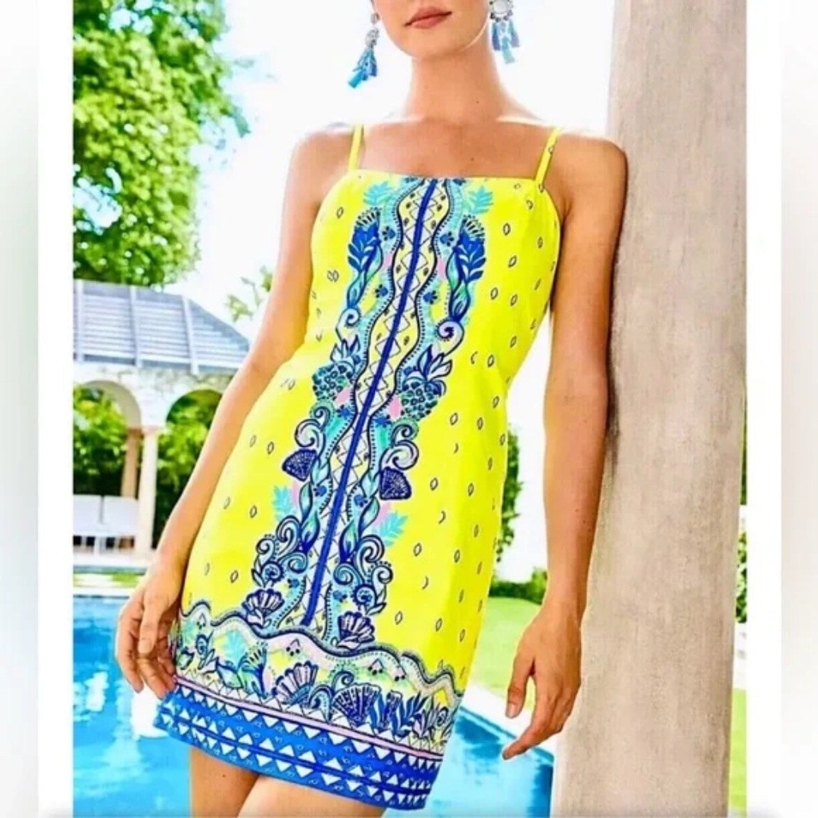 LILLY PULITZER SHELLI STRETCH DRESS LORO GREEN PINEAPPLE RIVERA YELLOW - size 8